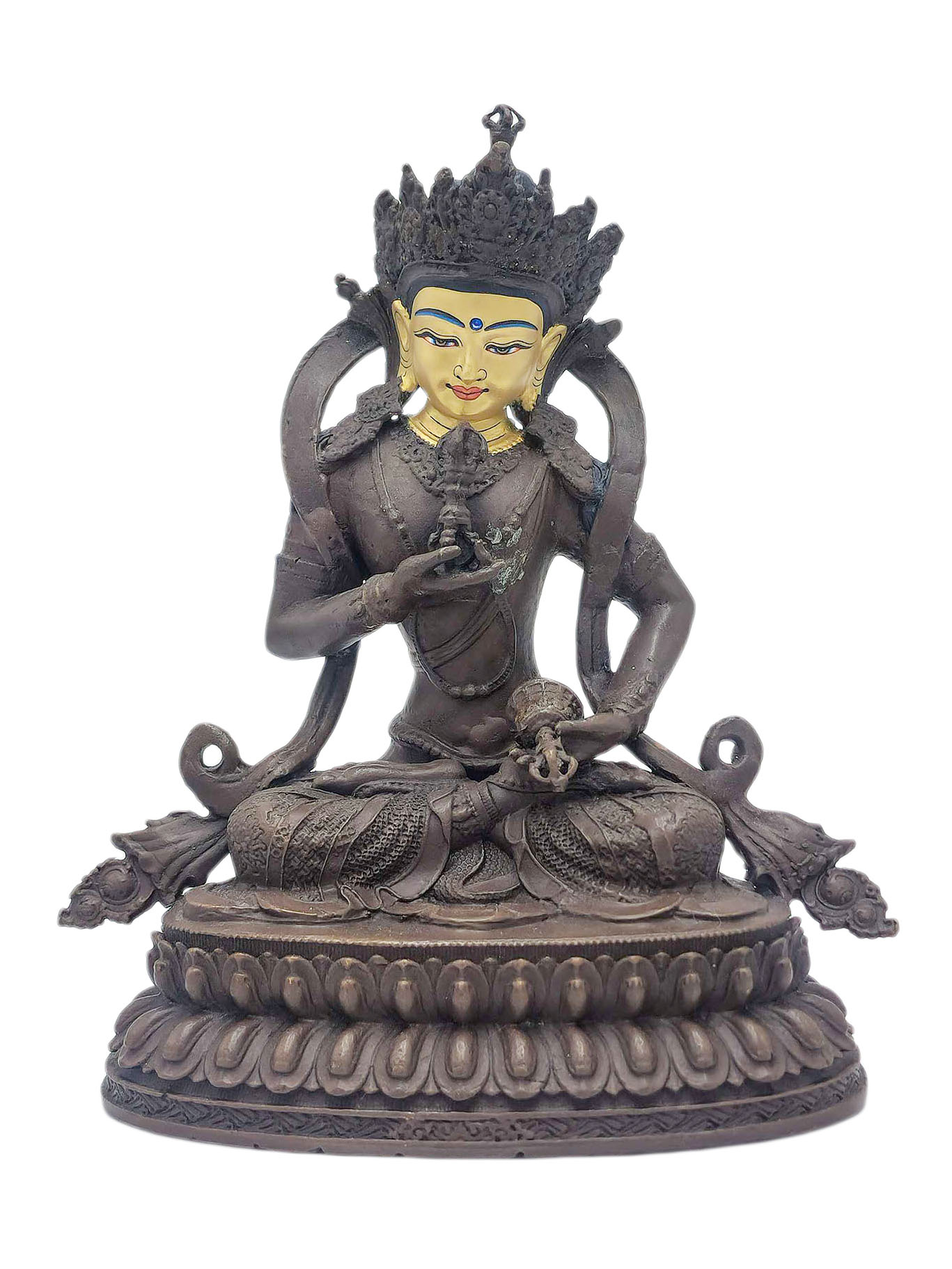 [vajrasattva], Buddhist Miniature Statue, [chocolate Oxidized], [face Painted]
