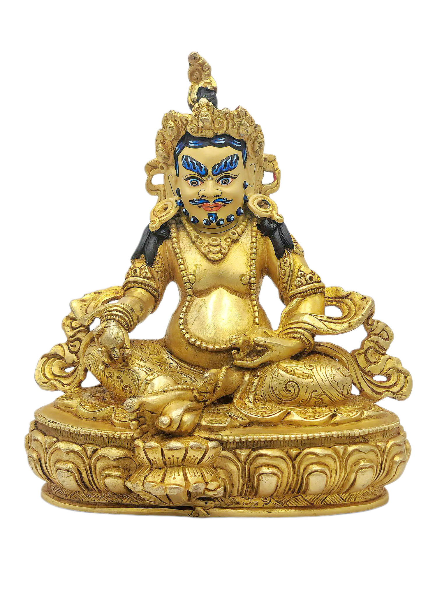 [yellow Jambhala], Buddhist Miniature Statue, [full Gold Plated], [face Painted]