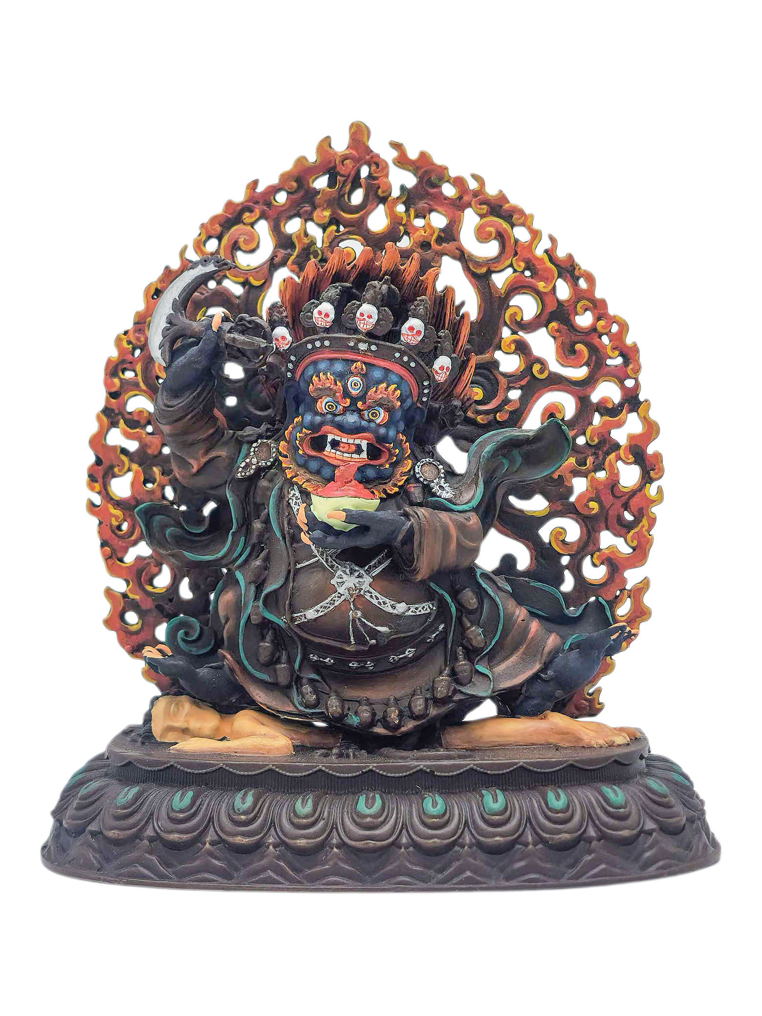 [mahakala], [kajupa], Buddhist Miniature Statue, [chocolate Oxidized], [thangka Color Finishing]