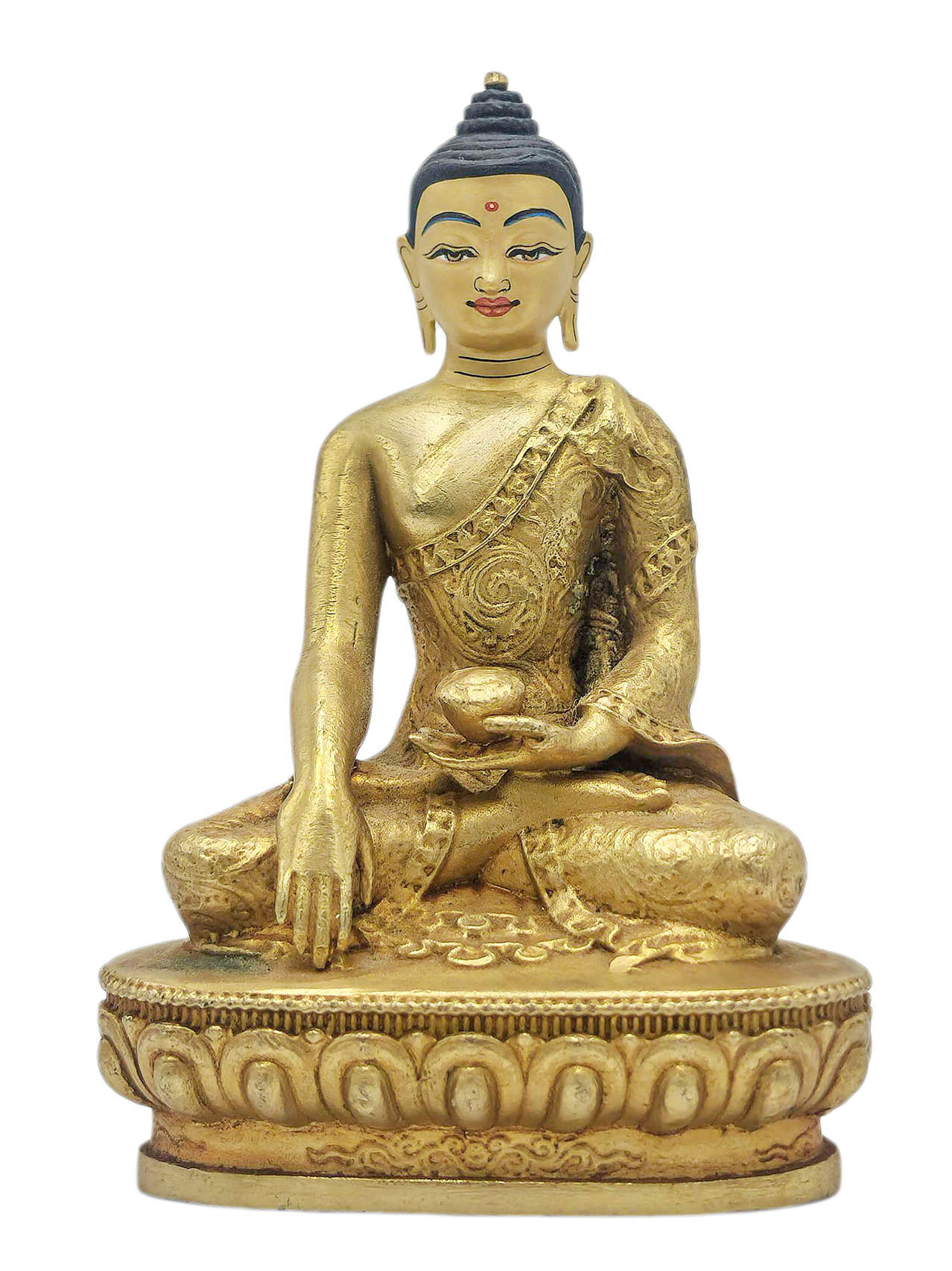 [shakyamuni Buddha], Buddhist Miniature Statue, [full Gold Plated], [face Painted]