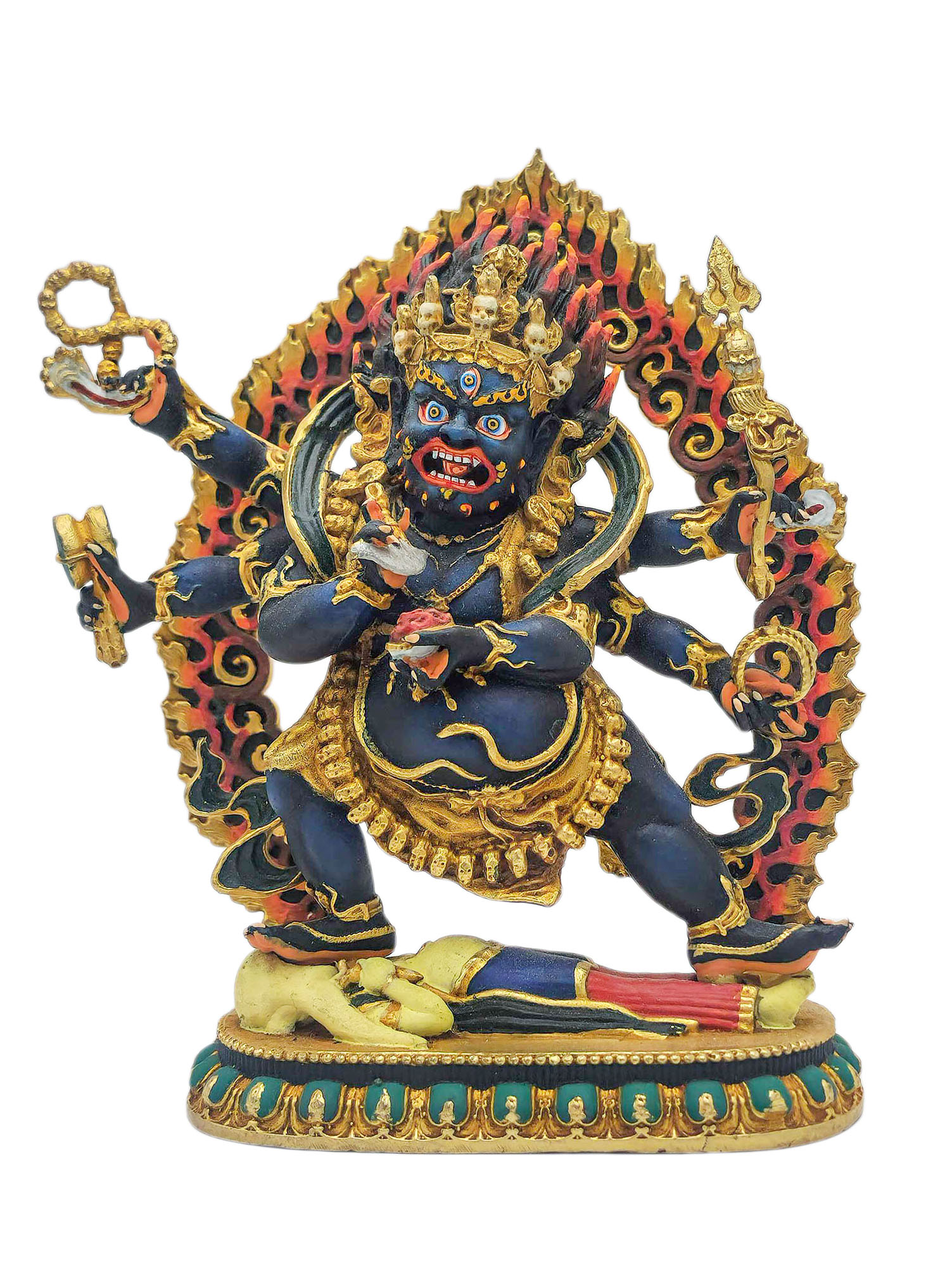 [mahakala Six Arms], Buddhist Miniature Statue, [thangka Color Finishing]