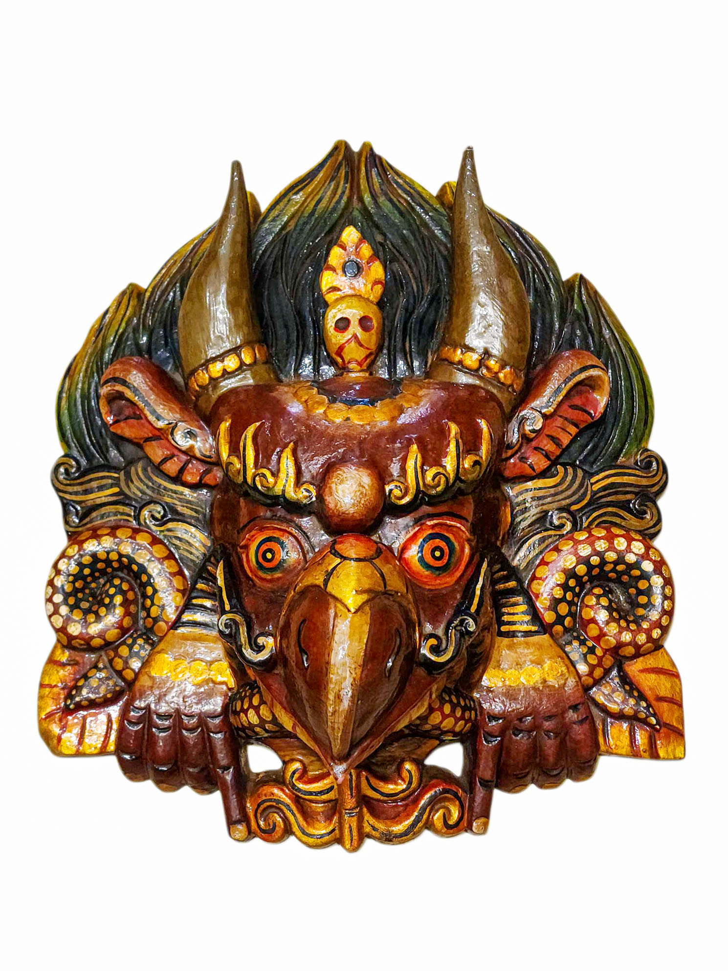 Buddhist Wooden Mask Of [garuda], Tibetan Style Wtih [traditional Colors], Poplar Wood