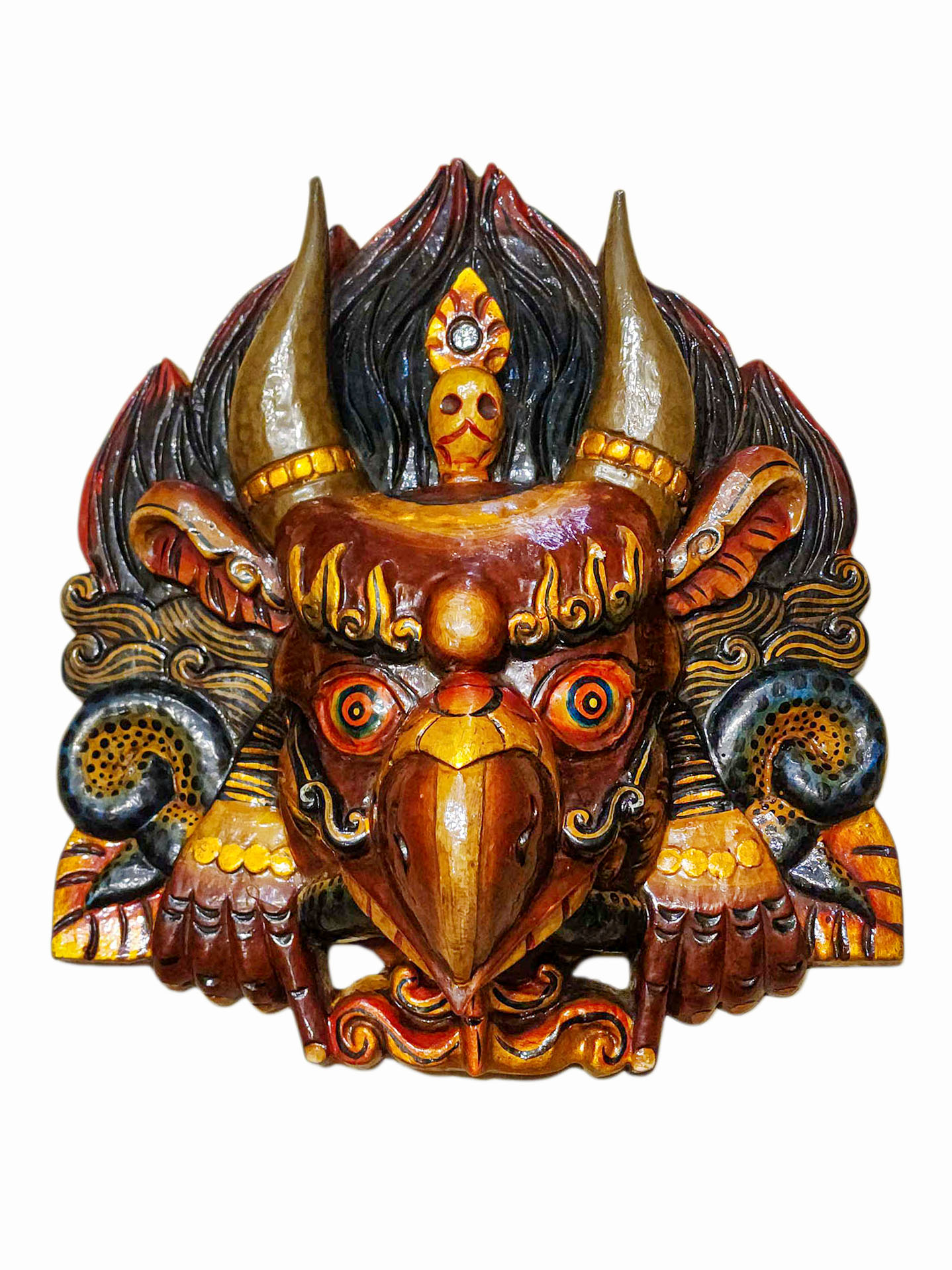 Buddhist Wooden Mask Of [garuda], Tibetan Style Wtih [traditional Colors], Poplar Wood