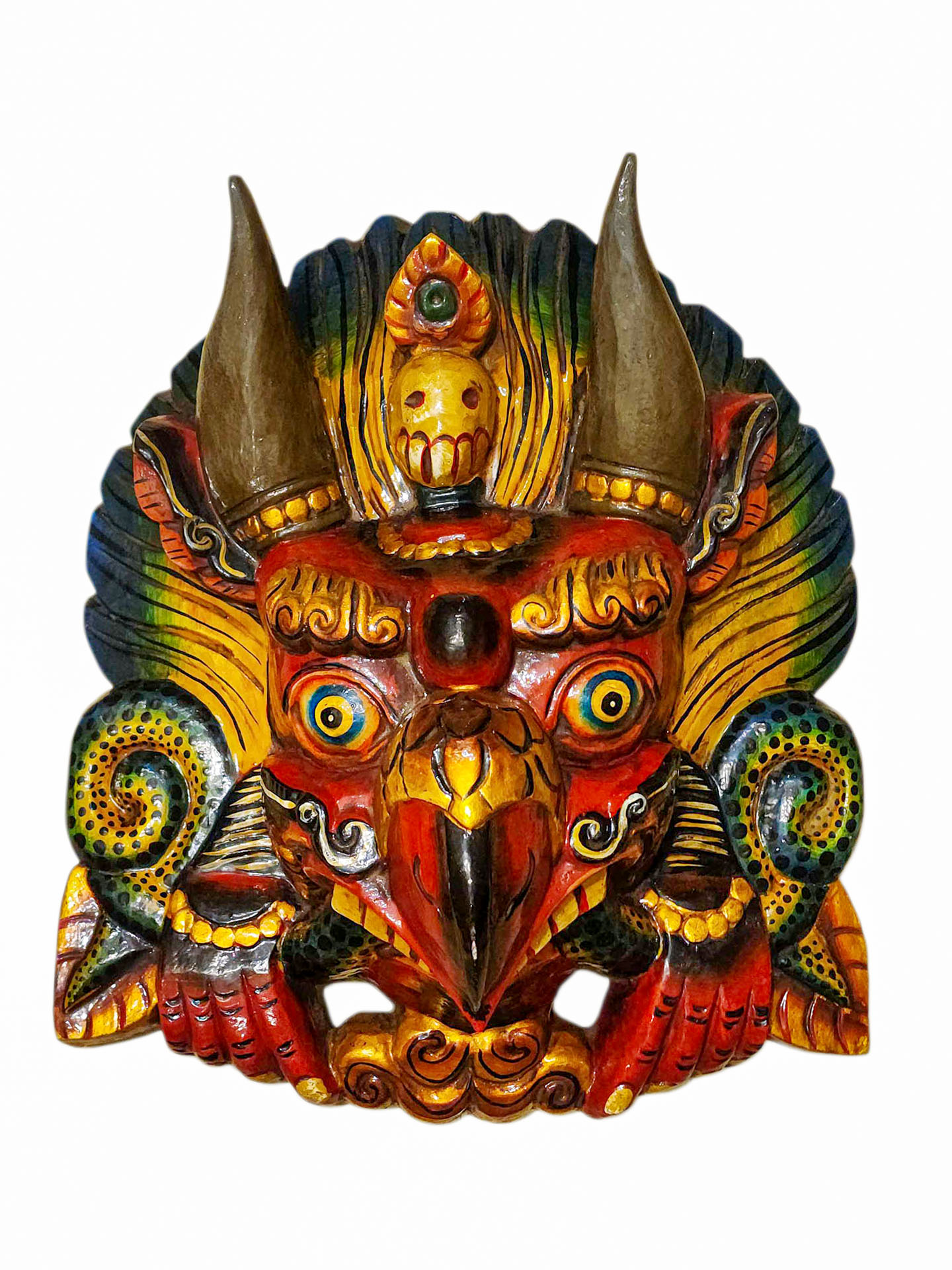 Buddhist Wooden Mask Of [garuda], Tibetan Style Wtih [traditional Colors], Poplar Wood