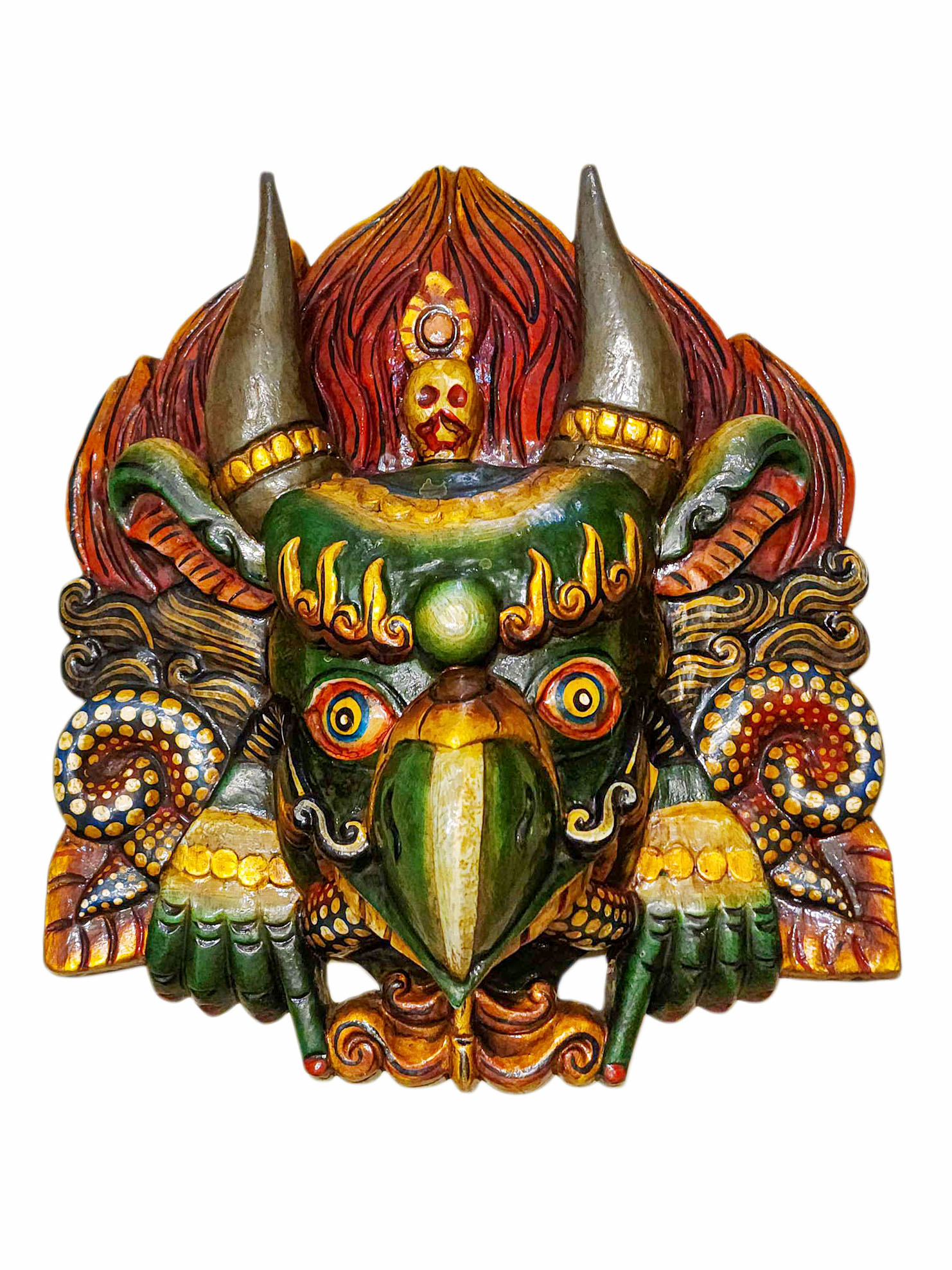 Buddhist Wooden Mask Of [garuda], Tibetan Style Wtih [traditional Colors], Poplar Wood