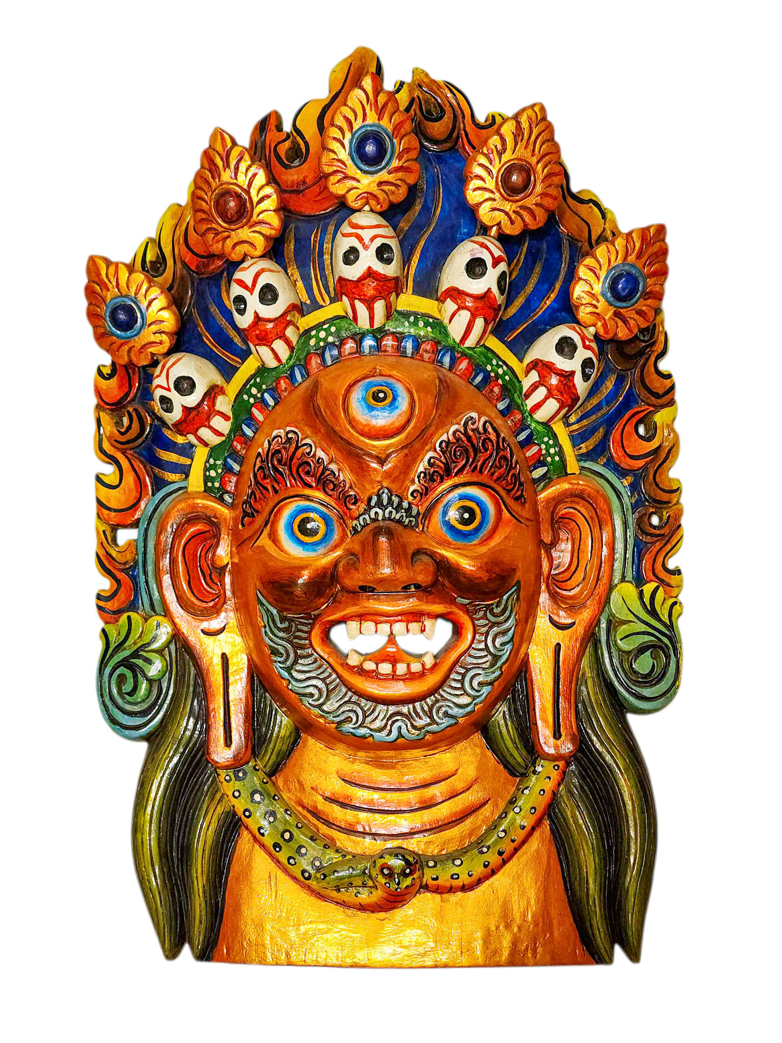 Buddhist Wooden Mask Of [bhairav], Tibetan Style Wtih [traditional Colors], Poplar Wood