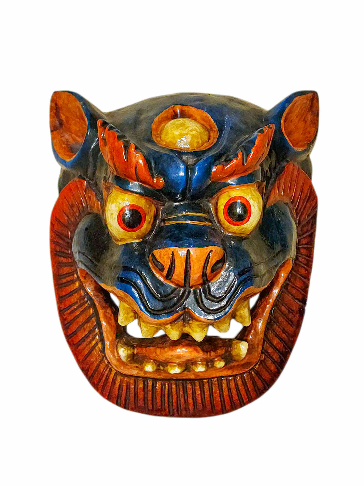 Buddhist Wooden Mask Of [snow Lion], Tibetan Style Wtih [traditional Colors], Poplar Wood