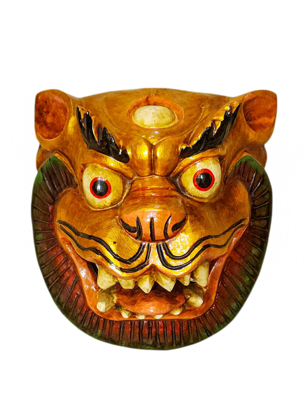 Buddhist Wooden Mask Of [snow Lion], Tibetan Style Wtih [traditional Colors], Poplar Wood