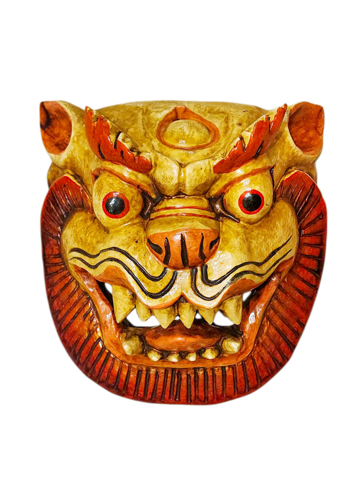 Buddhist Wooden Mask Of [snow Lion], Tibetan Style Wtih [traditional Colors], Poplar Wood