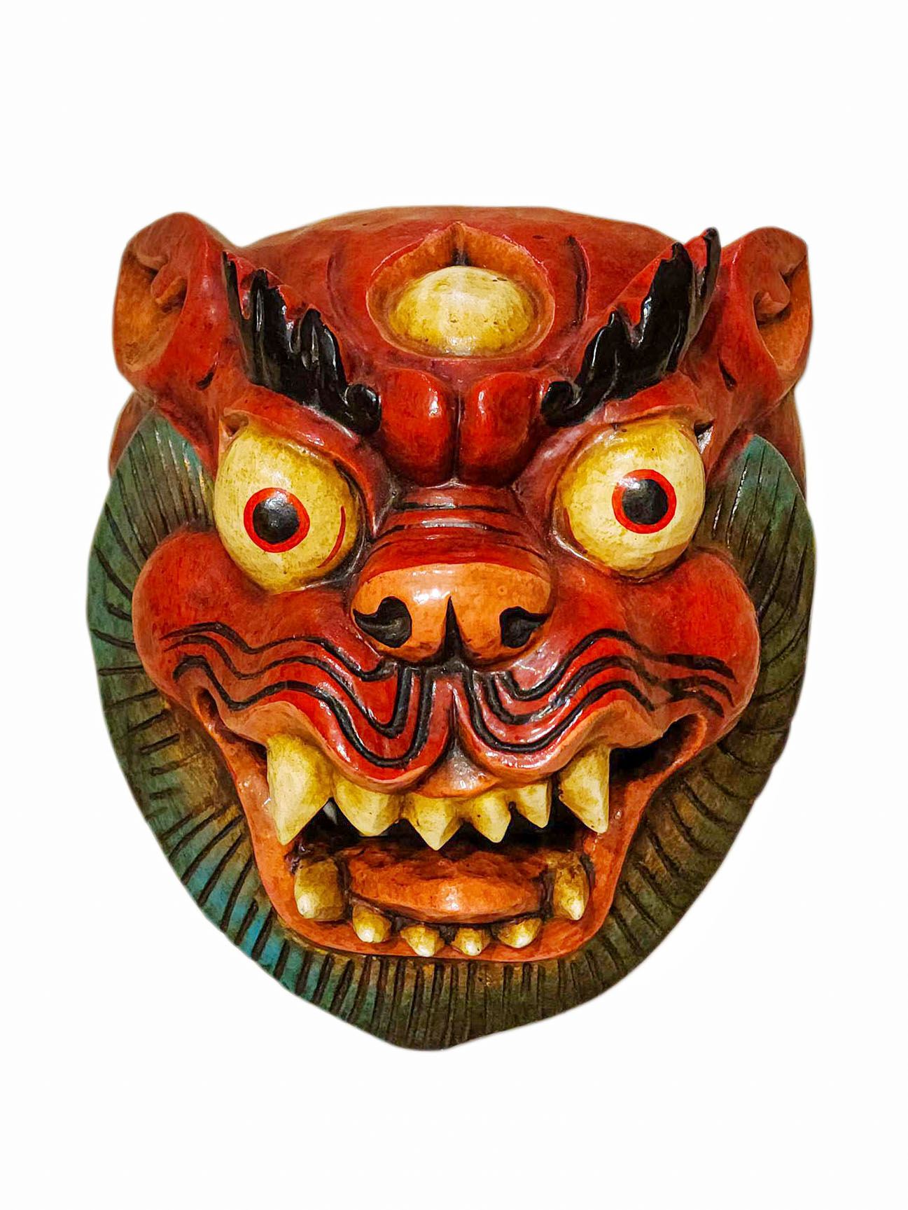 Buddhist Wooden Mask Of [snow Lion], Tibetan Style Wtih [traditional Colors], Poplar Wood