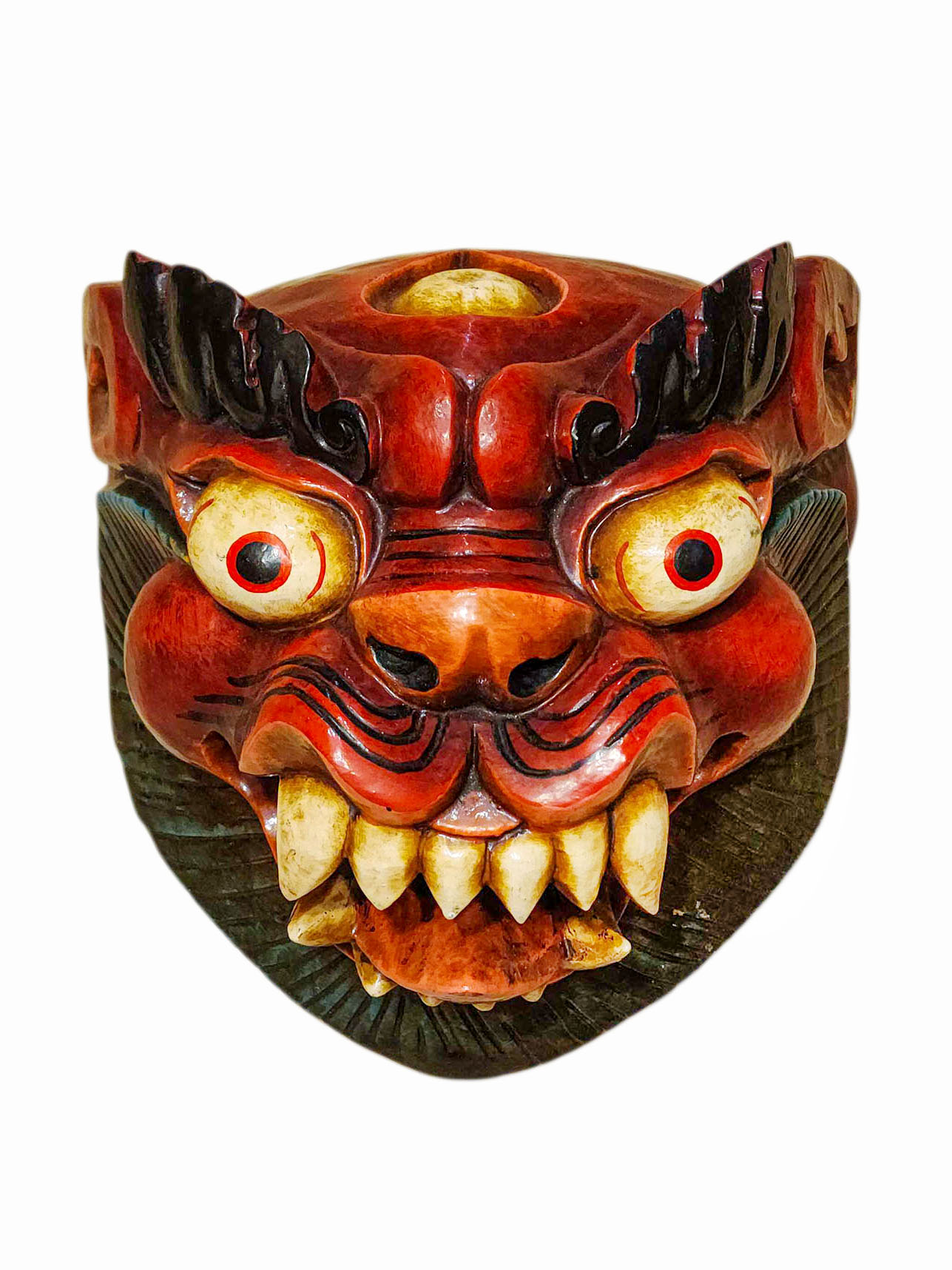 Buddhist Wooden Mask Of [snow Lion], Tibetan Style Wtih [traditional Colors], Poplar Wood