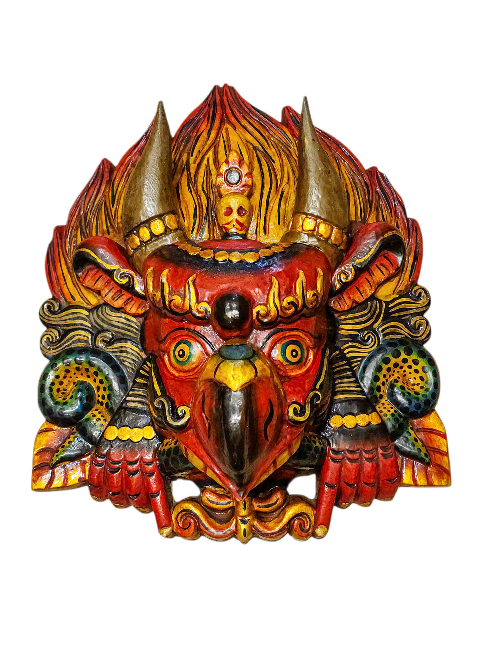 Buddhist Wooden Mask Of [garuda], Tibetan Style Wtih [traditional Colors], Poplar Wood