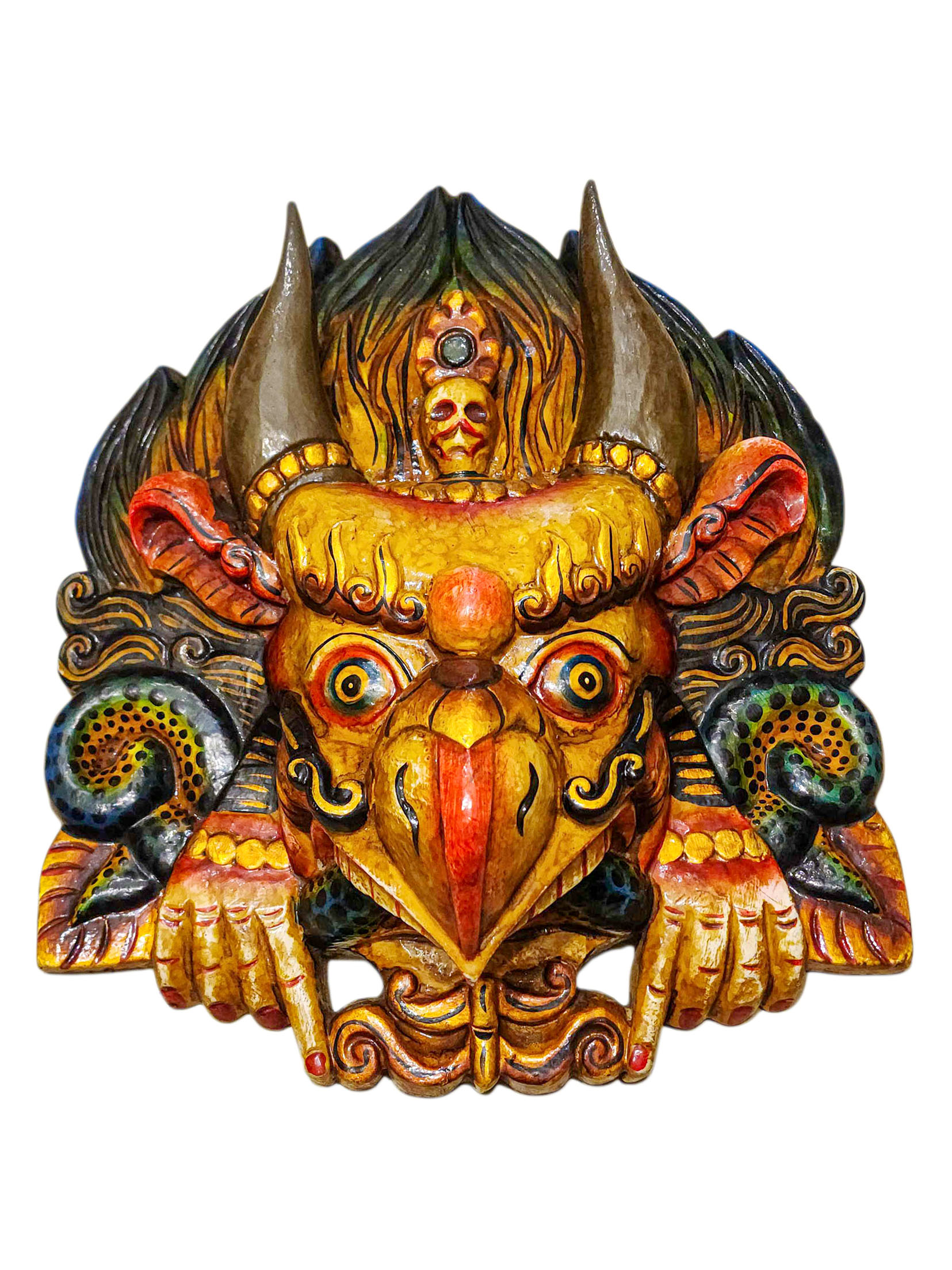 Buddhist Wooden Mask Of [garuda], Tibetan Style Wtih [traditional Colors], Poplar Wood