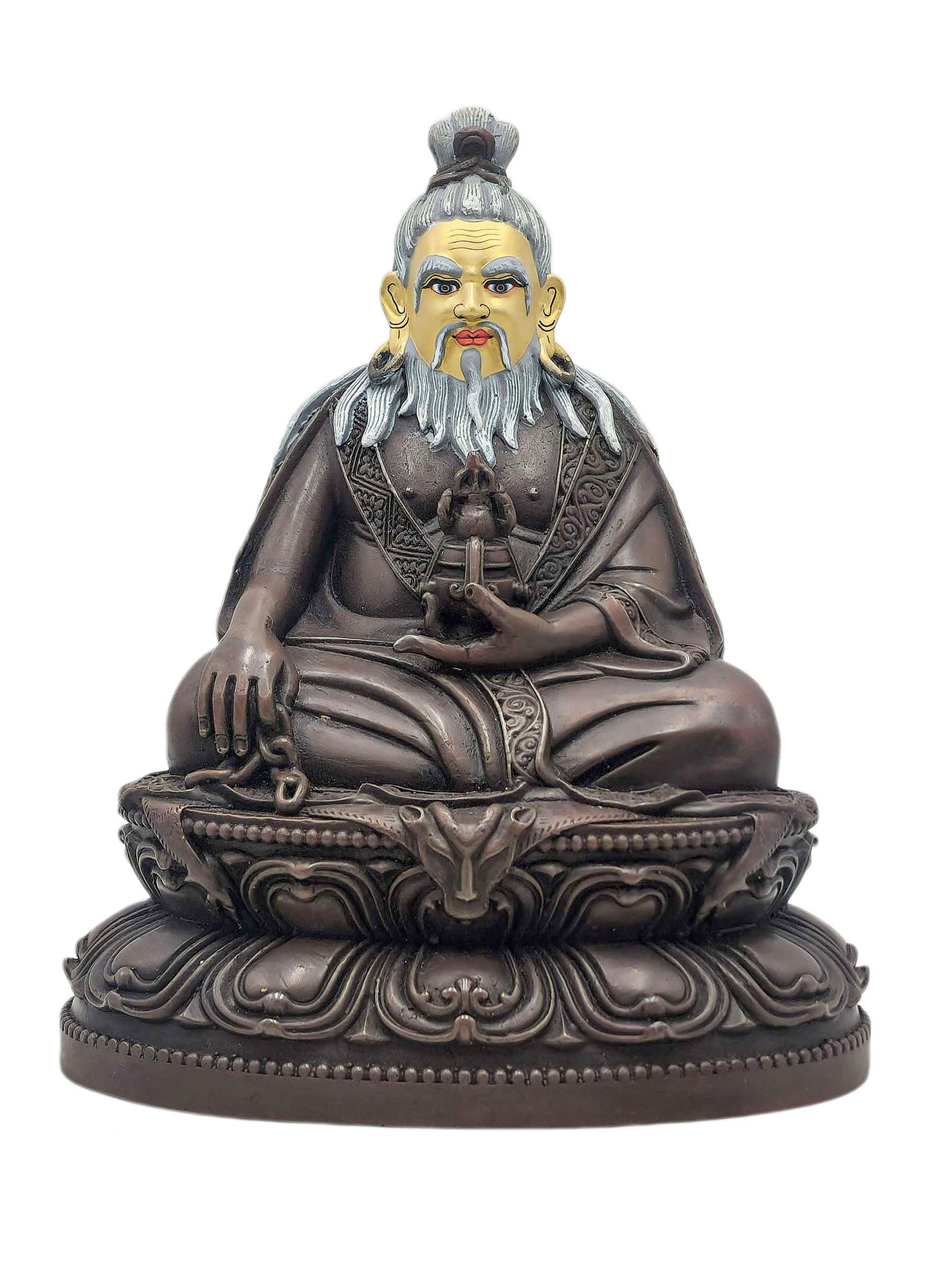 [thangtong Gyalpo], Buddhist Miniature Statue, [chocolate Oxidized], [face Painted]