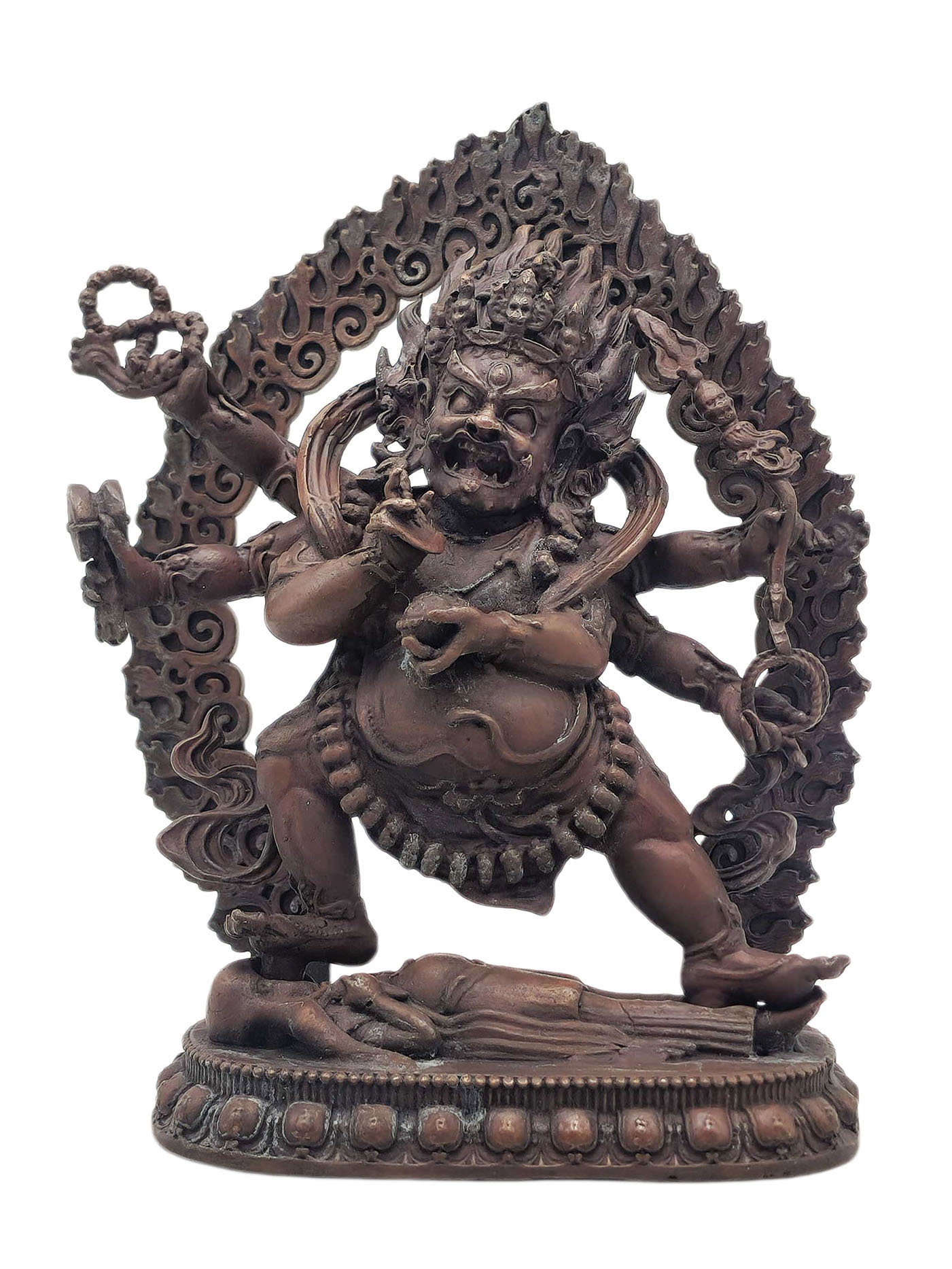 [six Arm Mahakala Black Cloak], Buddhist Miniature Statue, [chocolate Oxidized]
