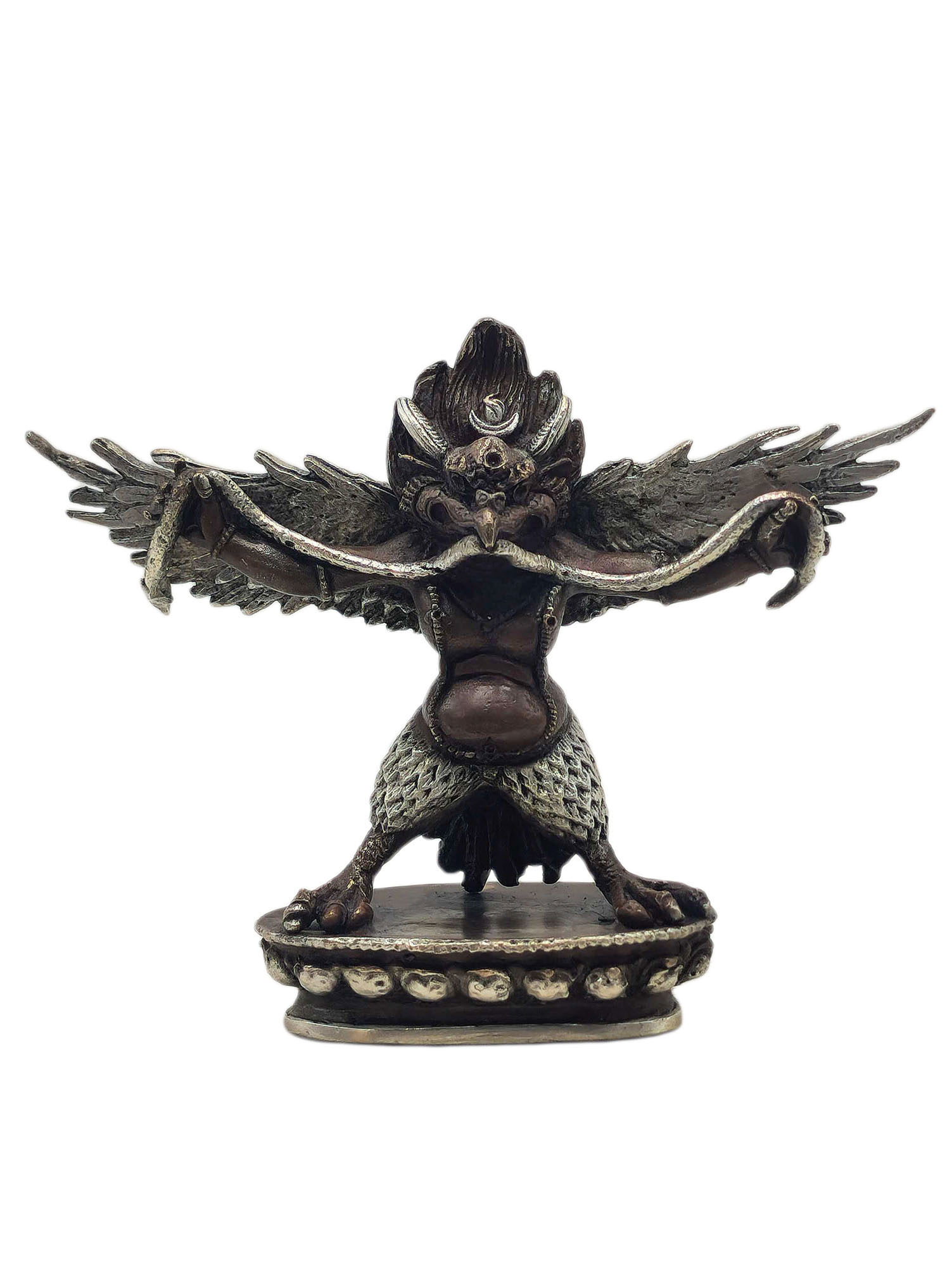 [garuda], Buddhist Miniature Statue, [silver And Chocolate Oxidized]