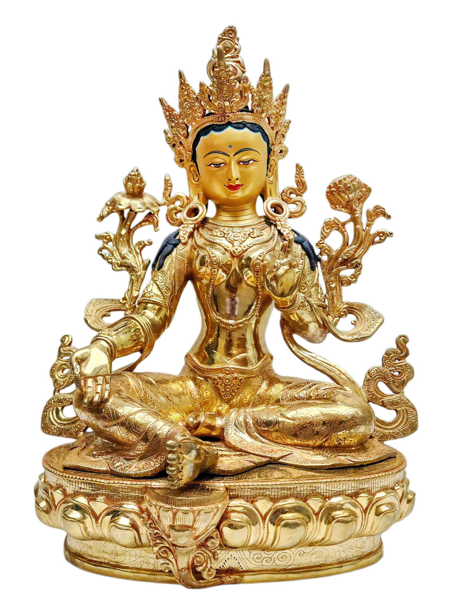 [green Tara], Buddhist Handmade Statue, [full Gold Plated], [face Painted]