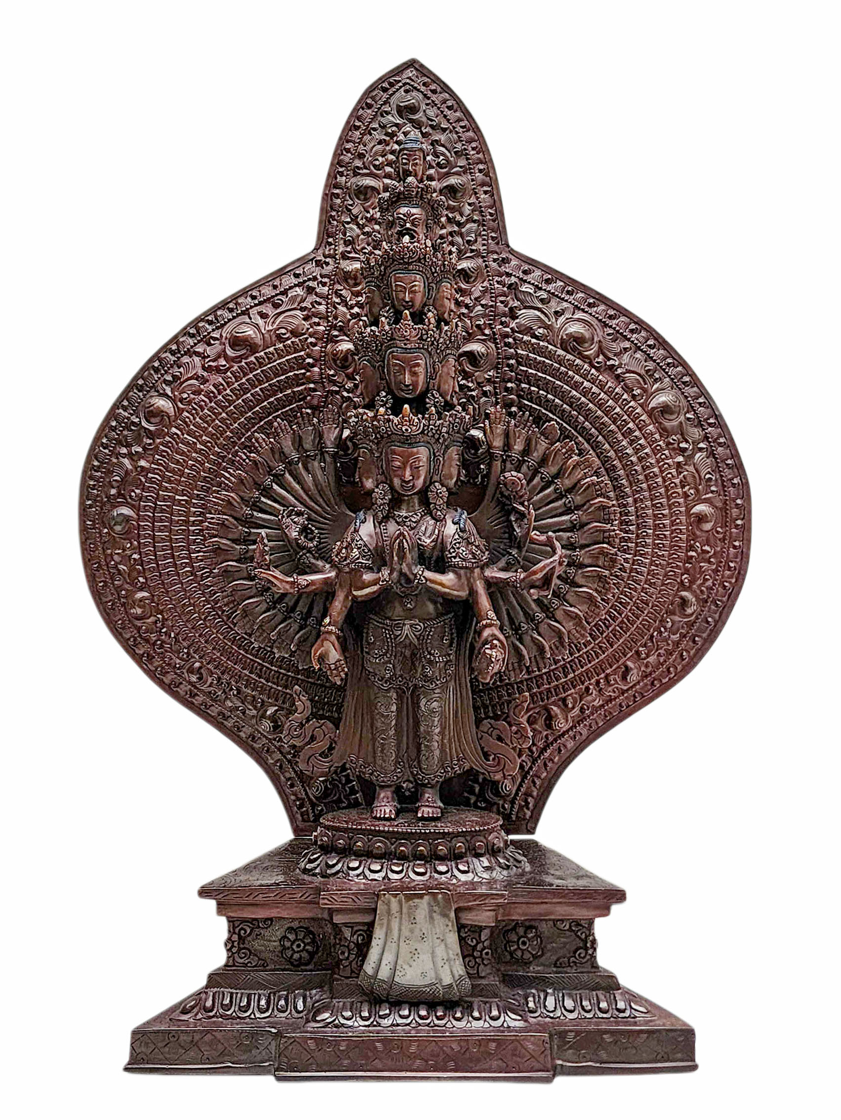 [1000] Thousand Arms [sahasrabhuja Avalokitesvara], Buddhist Handmade Statue, [chocolate Oxidized]