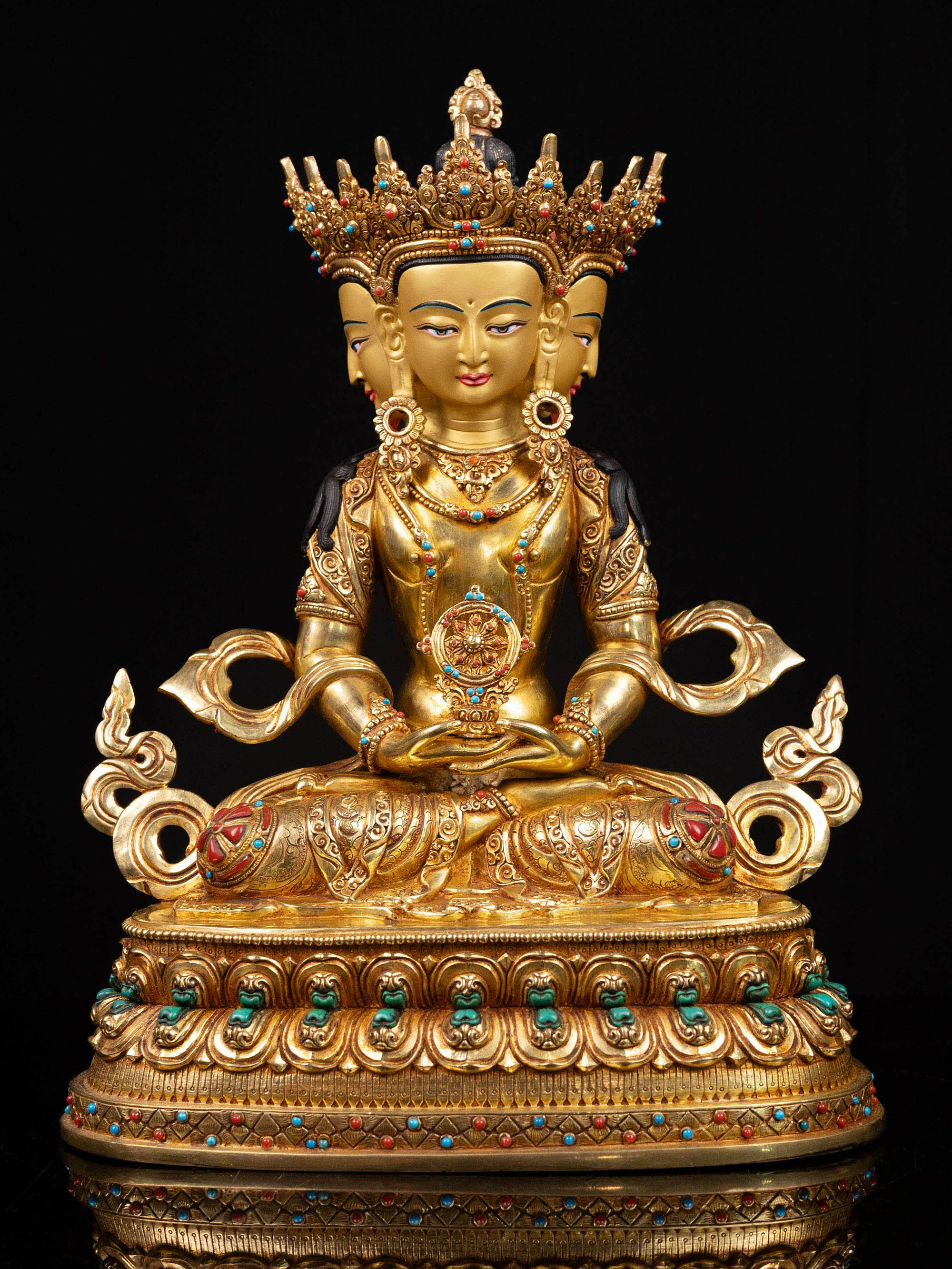 [maha Vairochana] On Double Base, Buddhist Handmade Statue, [full Gold Plated], [face Painted]