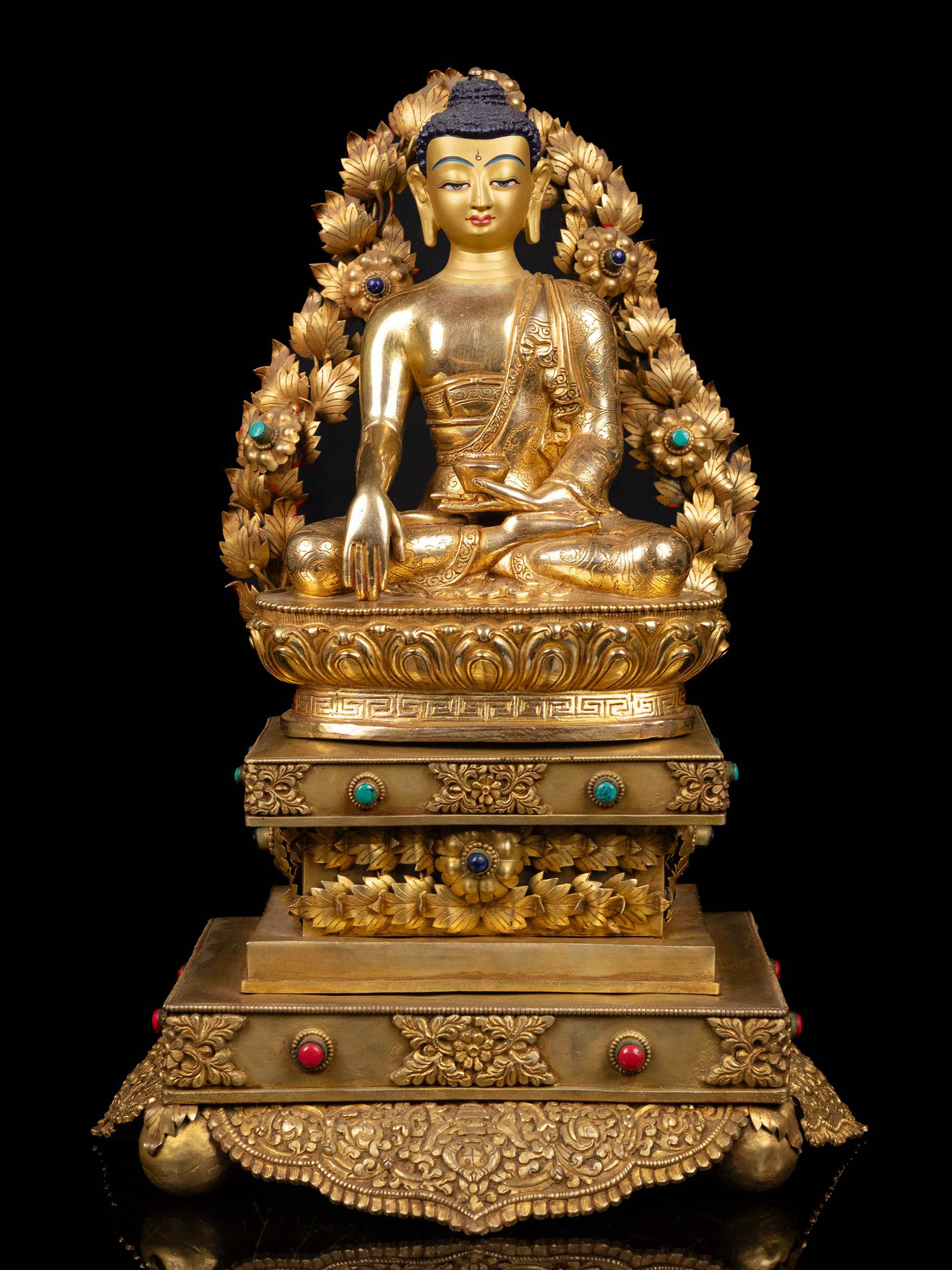 [shakyamuni Buddha On Throne], Buddhist Handmade Statue, [full Gold Plated], [face Painted]