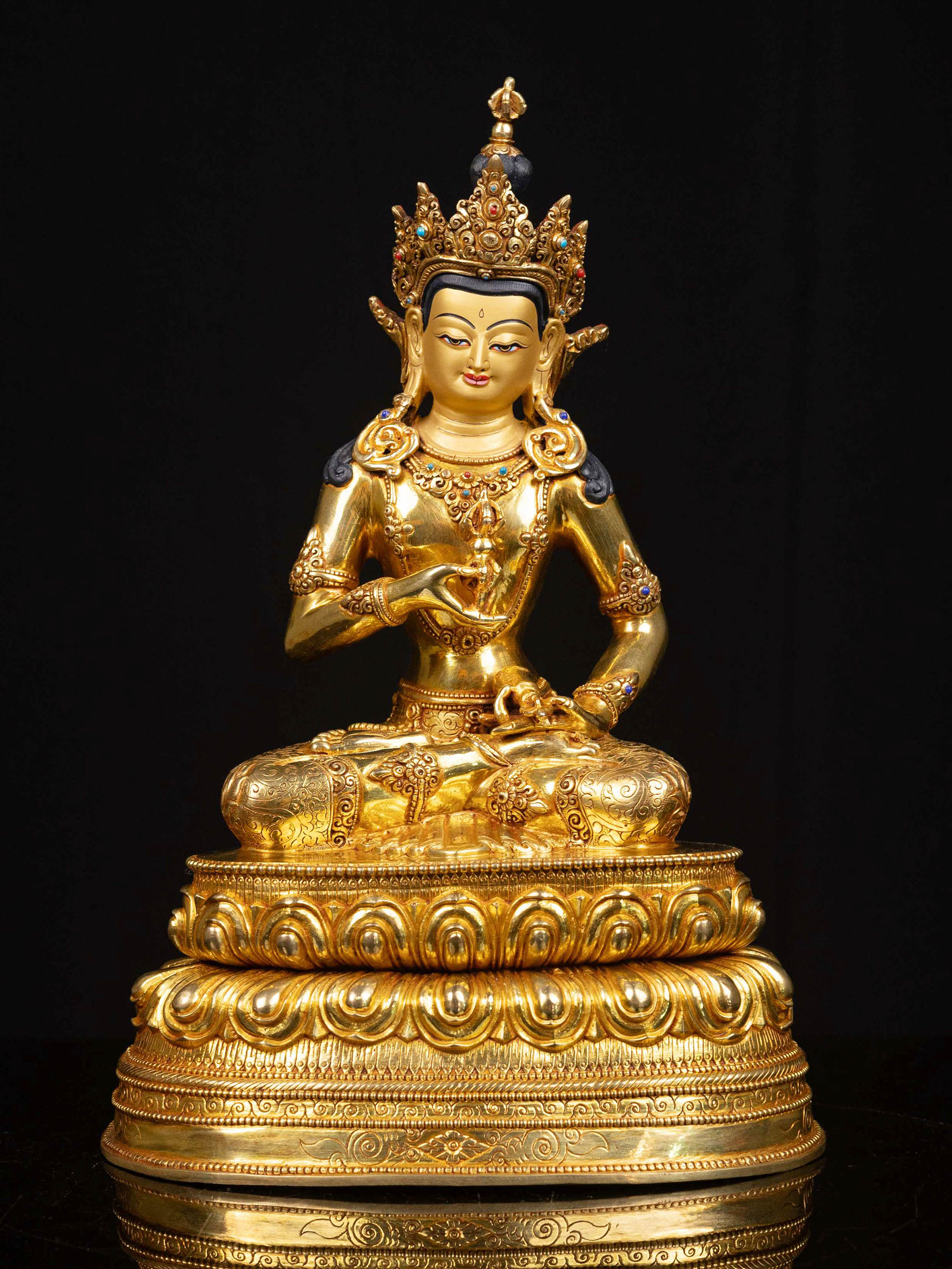 [vajrasattva] On Double Base, Buddhist Handmade Statue, [full Gold Plated], [face Painted]