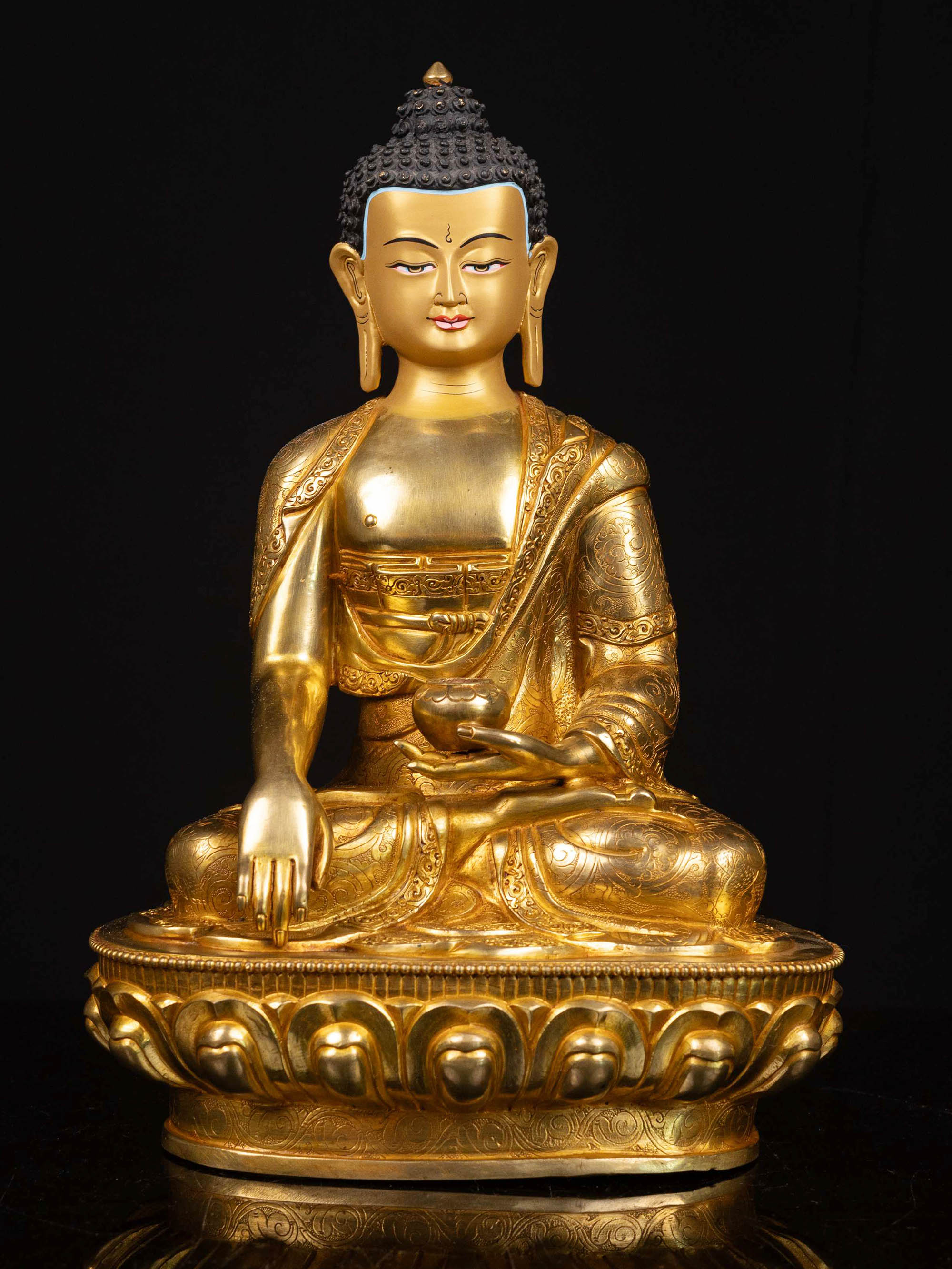 [shakyamuni Buddha], Buddhist Handmade Statue, [full Gold Plated], [face Painted]