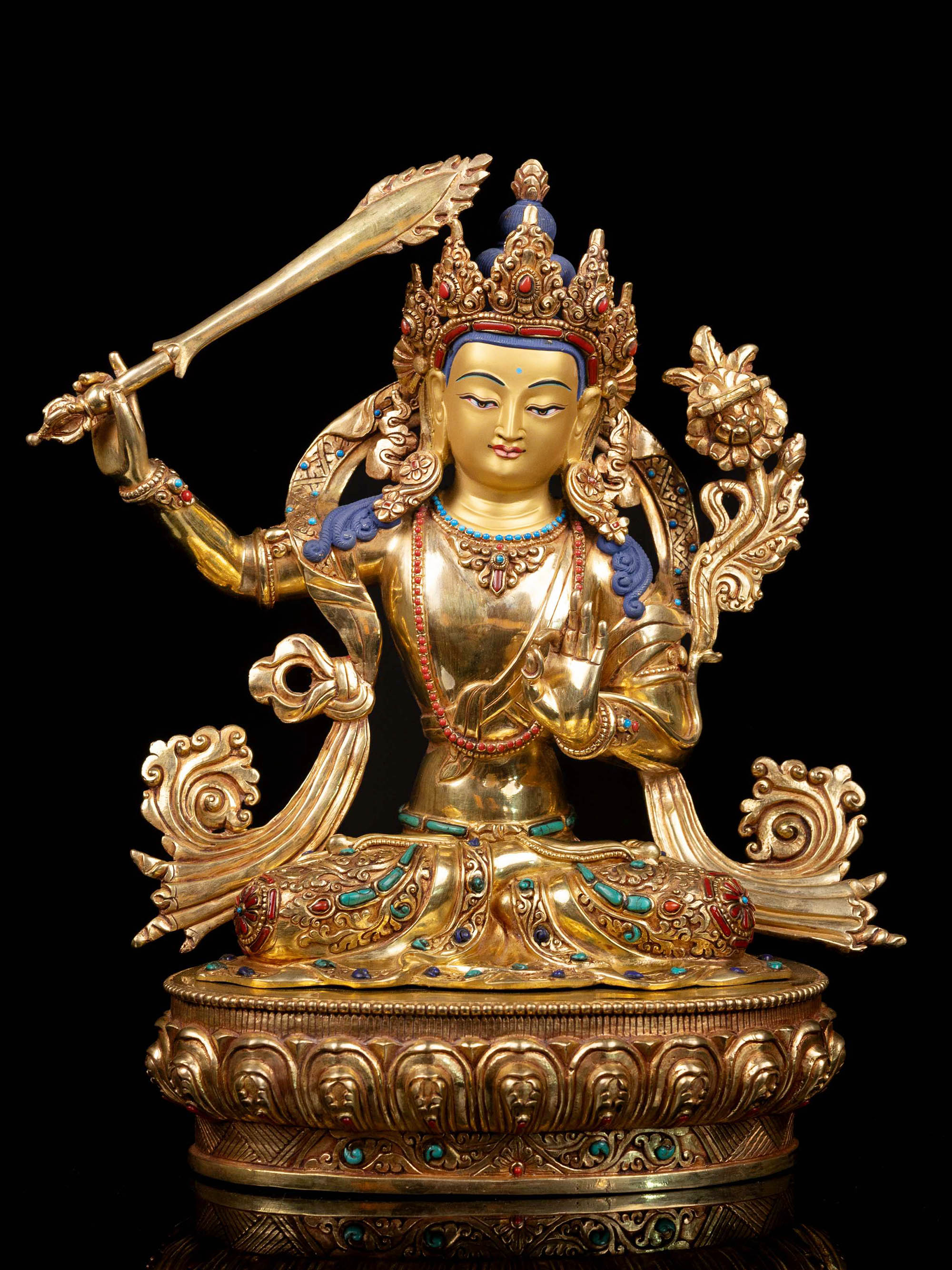 [manjushri], Buddhist Handmade Statue, [full Gold Plated], [face Painted]