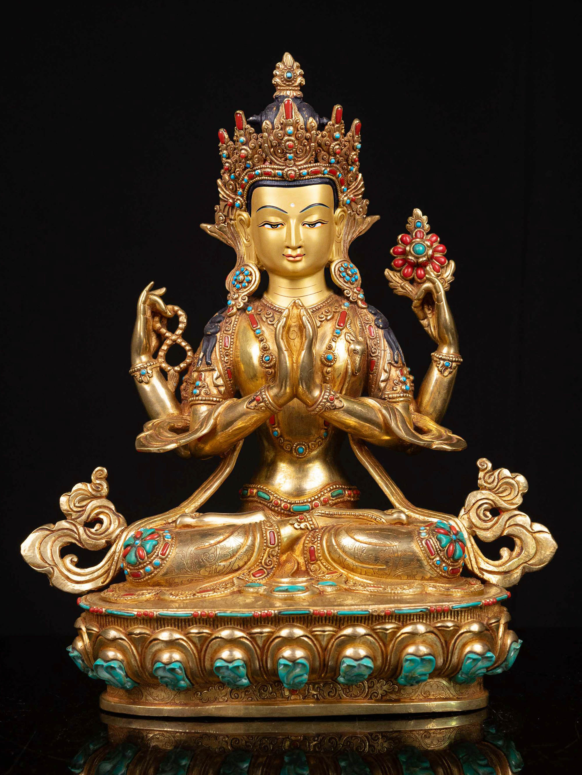 [chenrezig], Buddhist Handmade Statue, [full Gold Plated], [face Painted]