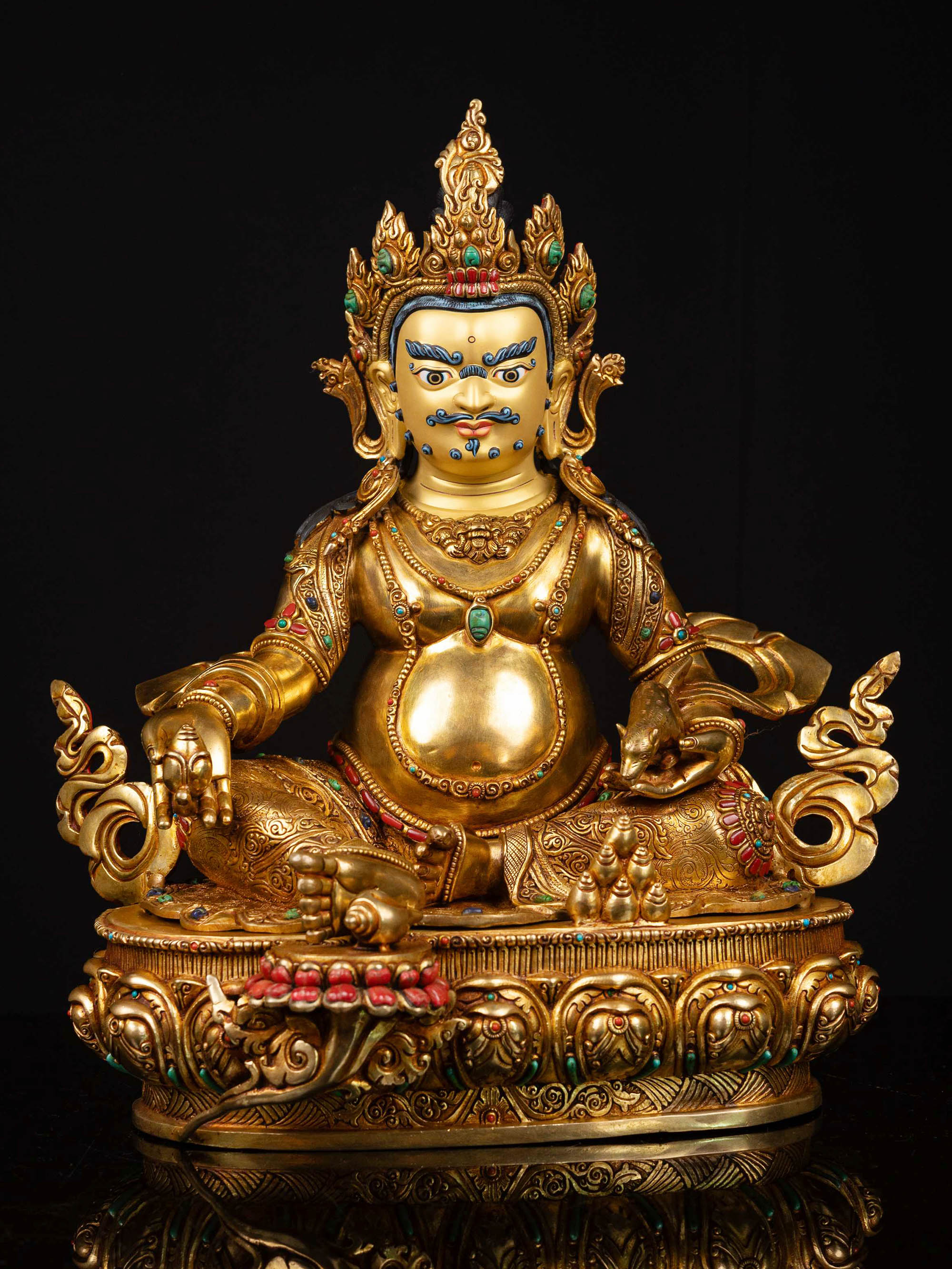 [yellow Jambhala], Buddhist Handmade Statue, [full Gold Plated], [face Painted]