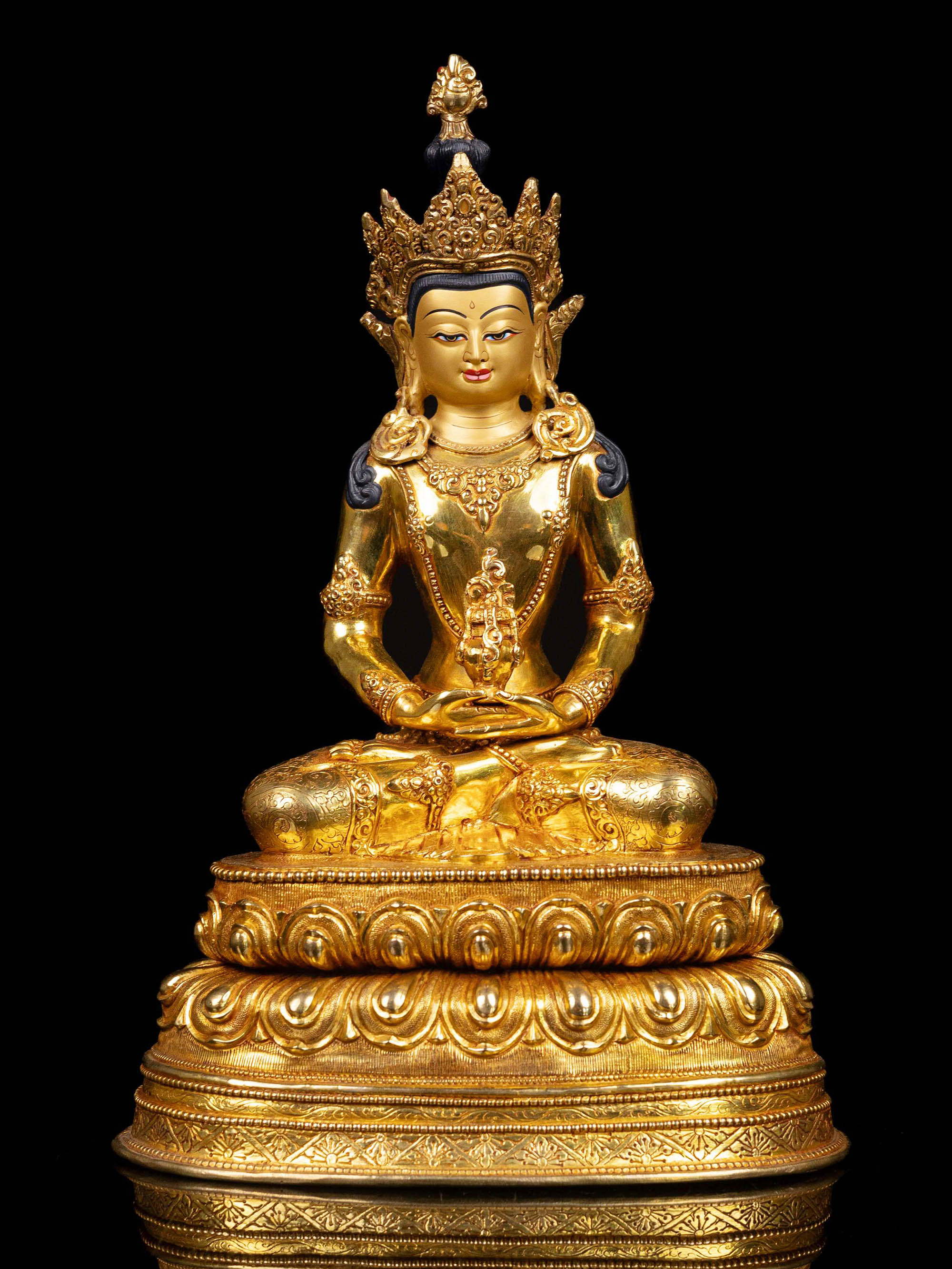 [aparimita] On Double Base, Buddhist Handmade Statue, [full Gold Plated], [face Painted]