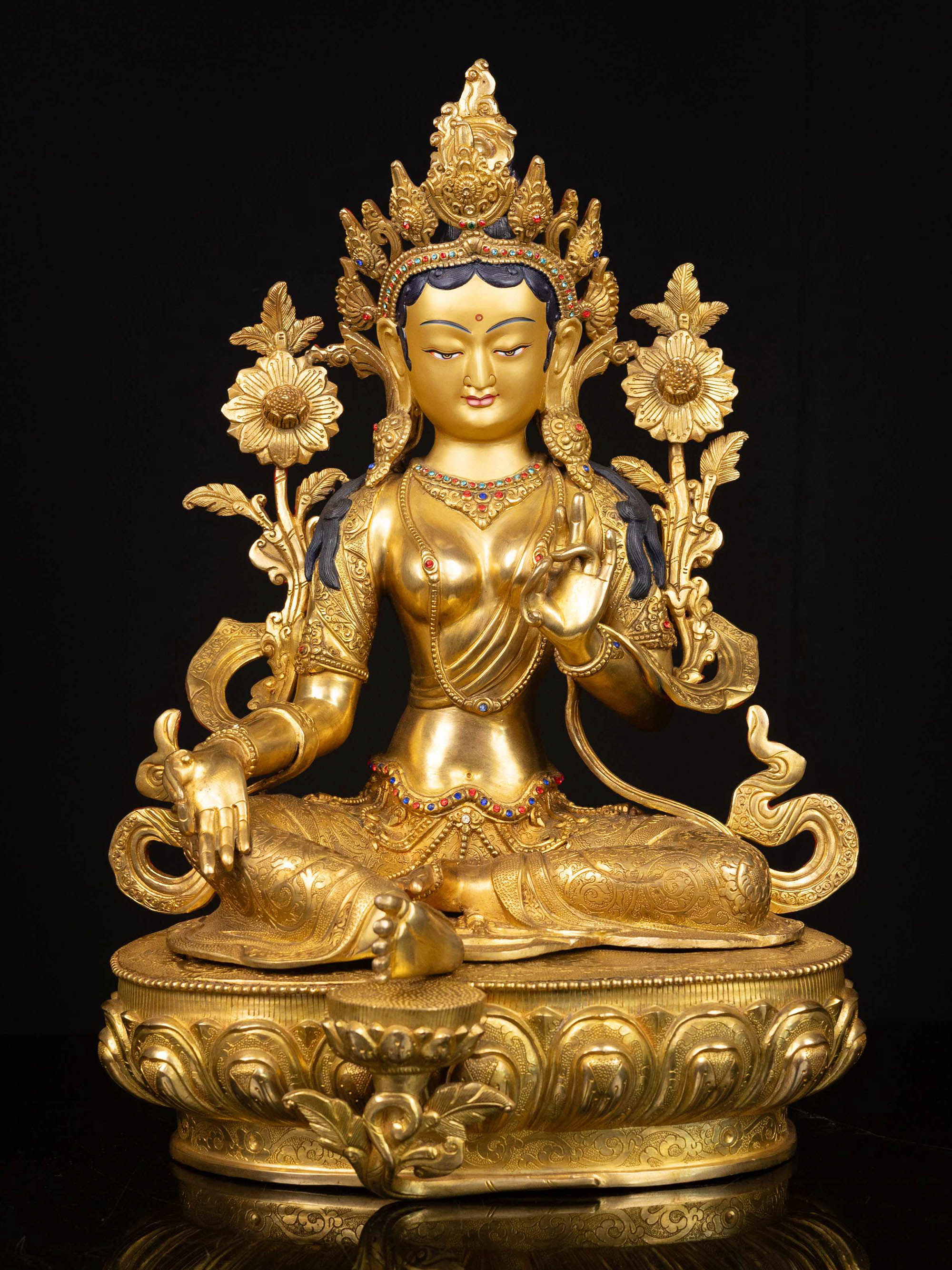 [green Tara], Buddhist Handmade Statue, [full Gold Plated], [face Painted]