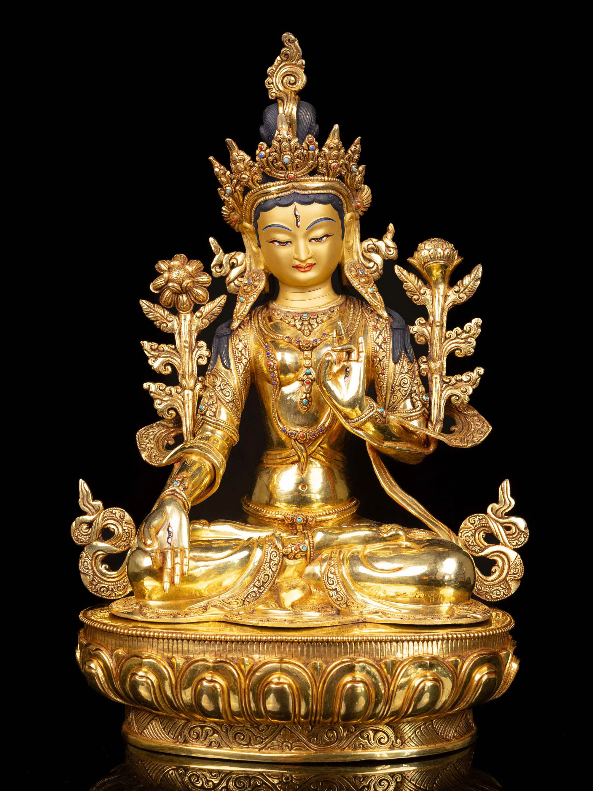 [white Tara], Buddhist Handmade Statue, [full Gold Plated], [face Painted]