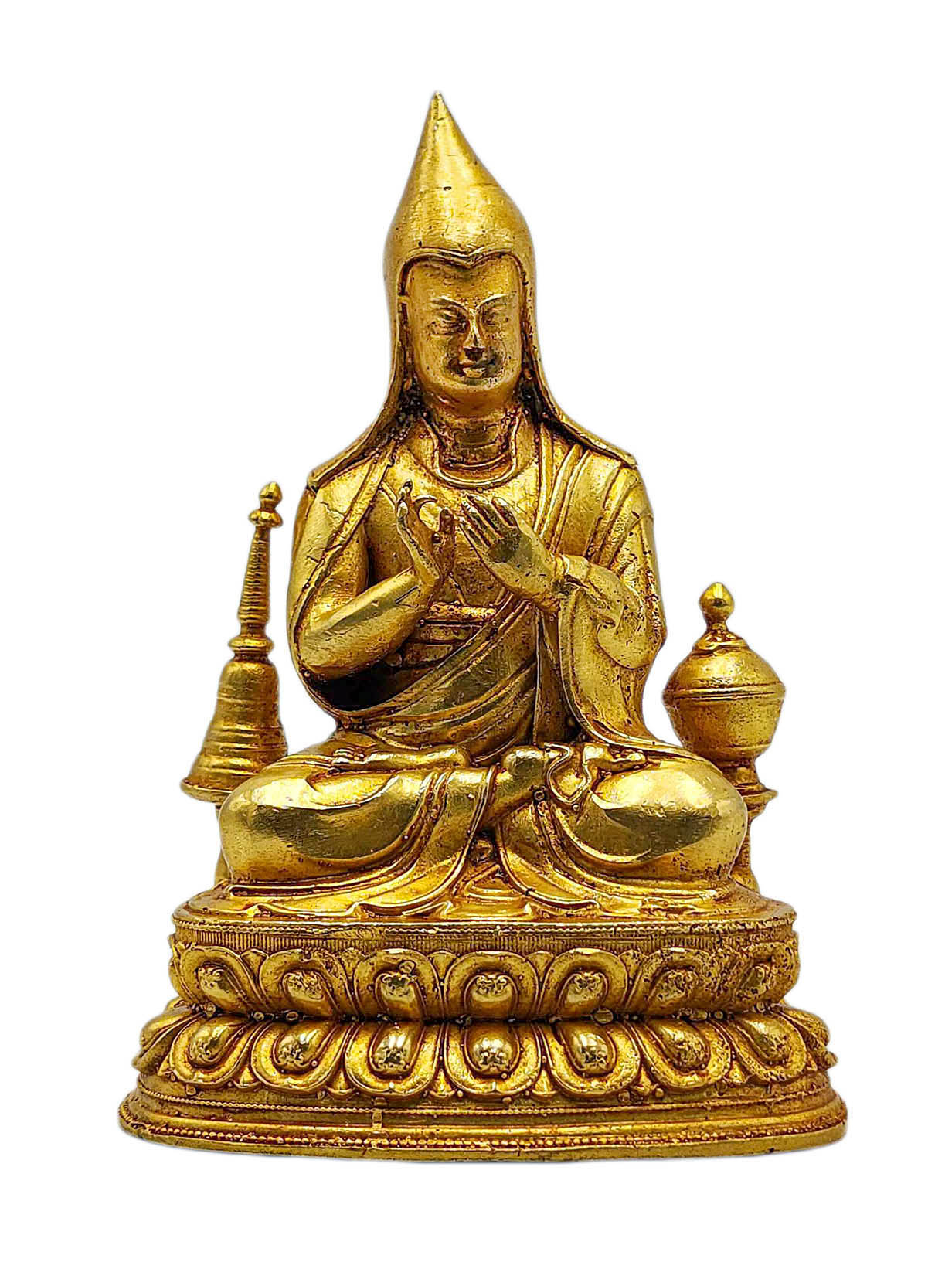 [tsongkhapa]. Buddhist Miniature Statue, [gold Plated]