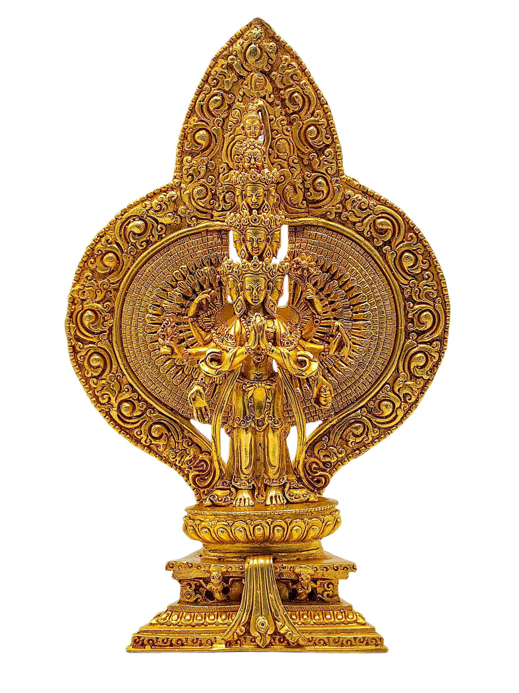 [standing1000 Arm Lokeshvara], [sahasrabhuja Avalokitesvara]. Buddhist Miniature Statue, [full Gold Plated]