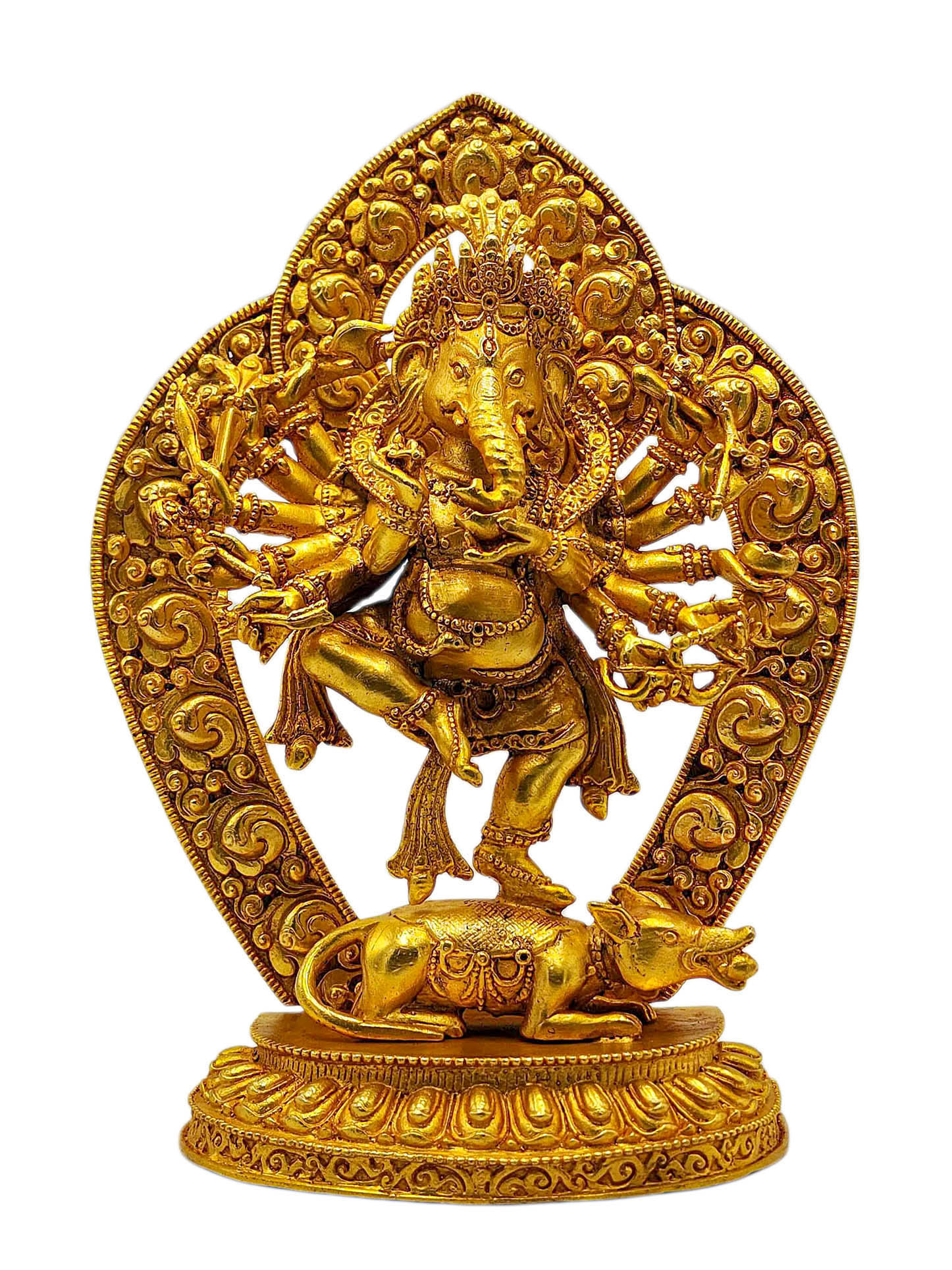 [12 Hands Ganesh]. Buddhist Miniature Statue, [full Gold Plated]