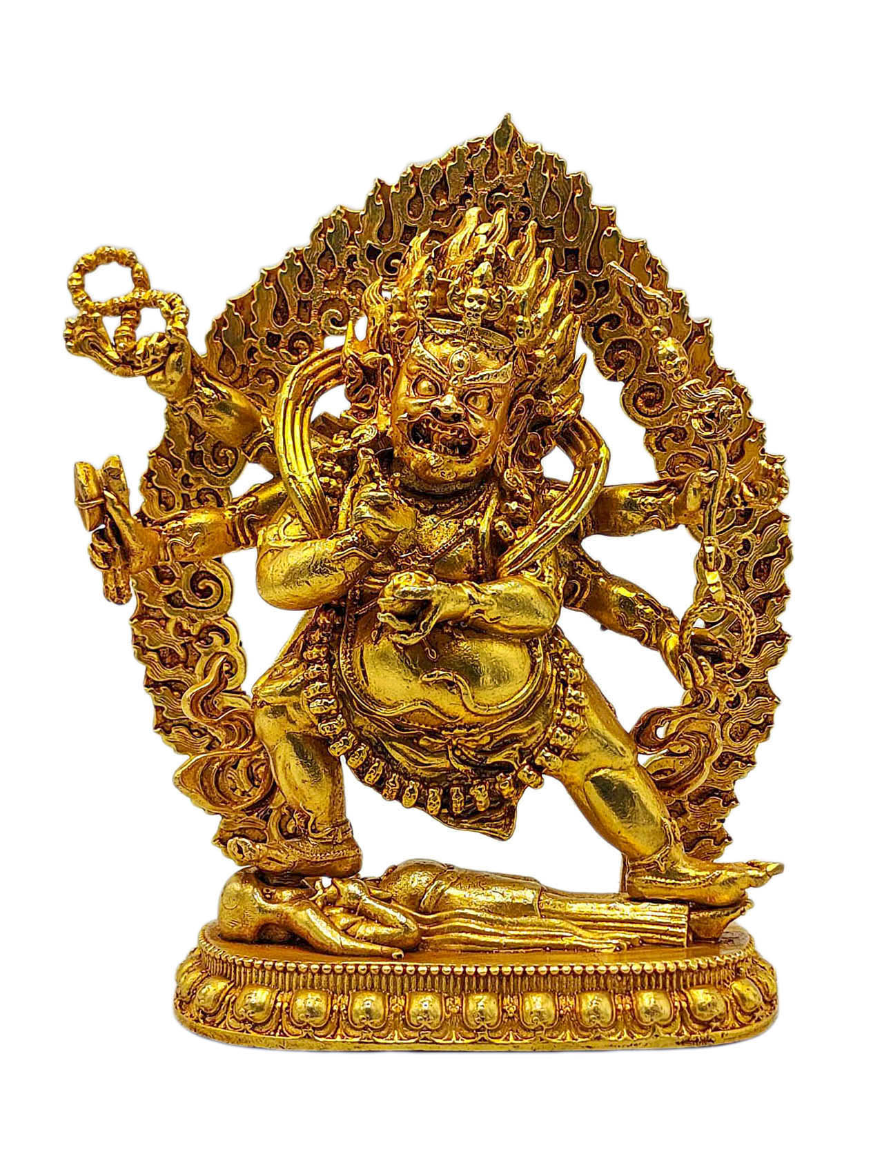 [six Arm Mahakala]. Buddhist Miniature Statue, [full Gold Plated]