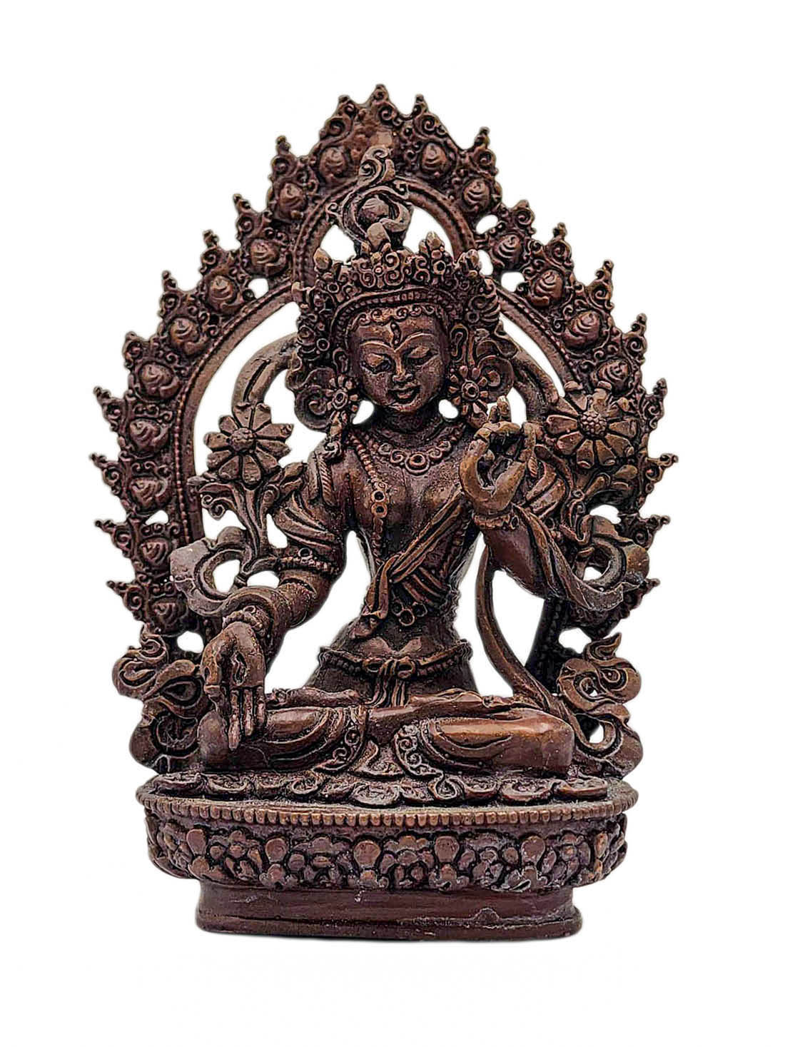 [white Tara], Buddhist Miniature Statue, [chocolate Oxidized]