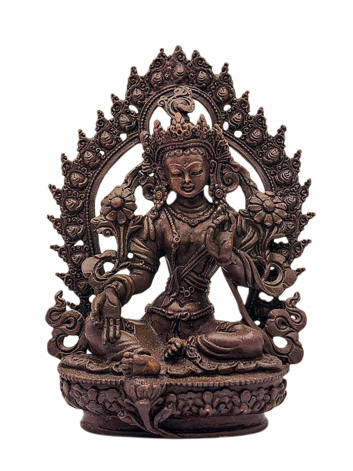 [green Tara], Buddhist Miniature Statue, [chocolate Oxidized]