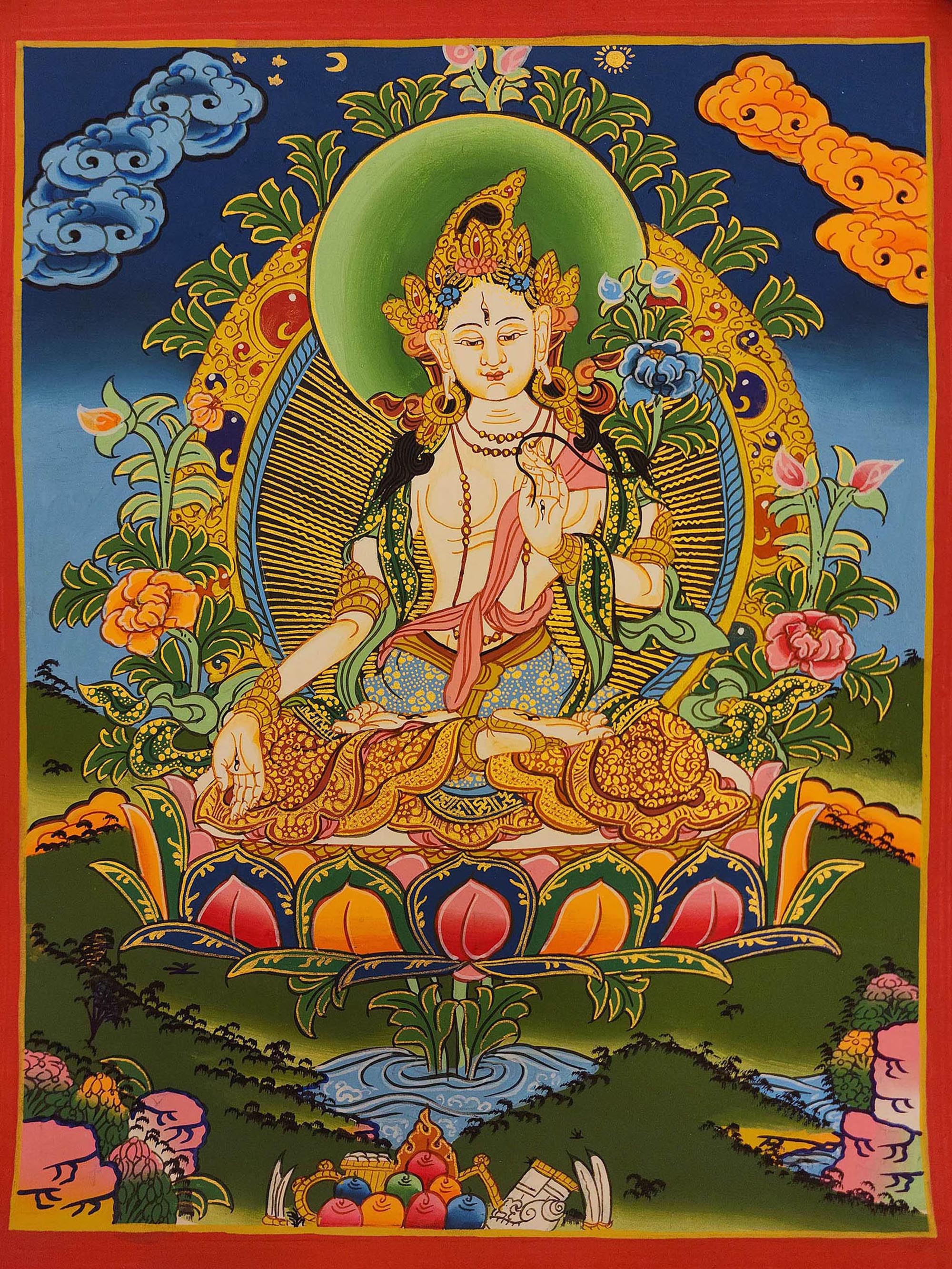 [white Tara] Thangka, Tibetan Buddhist Art, [hand Painted]