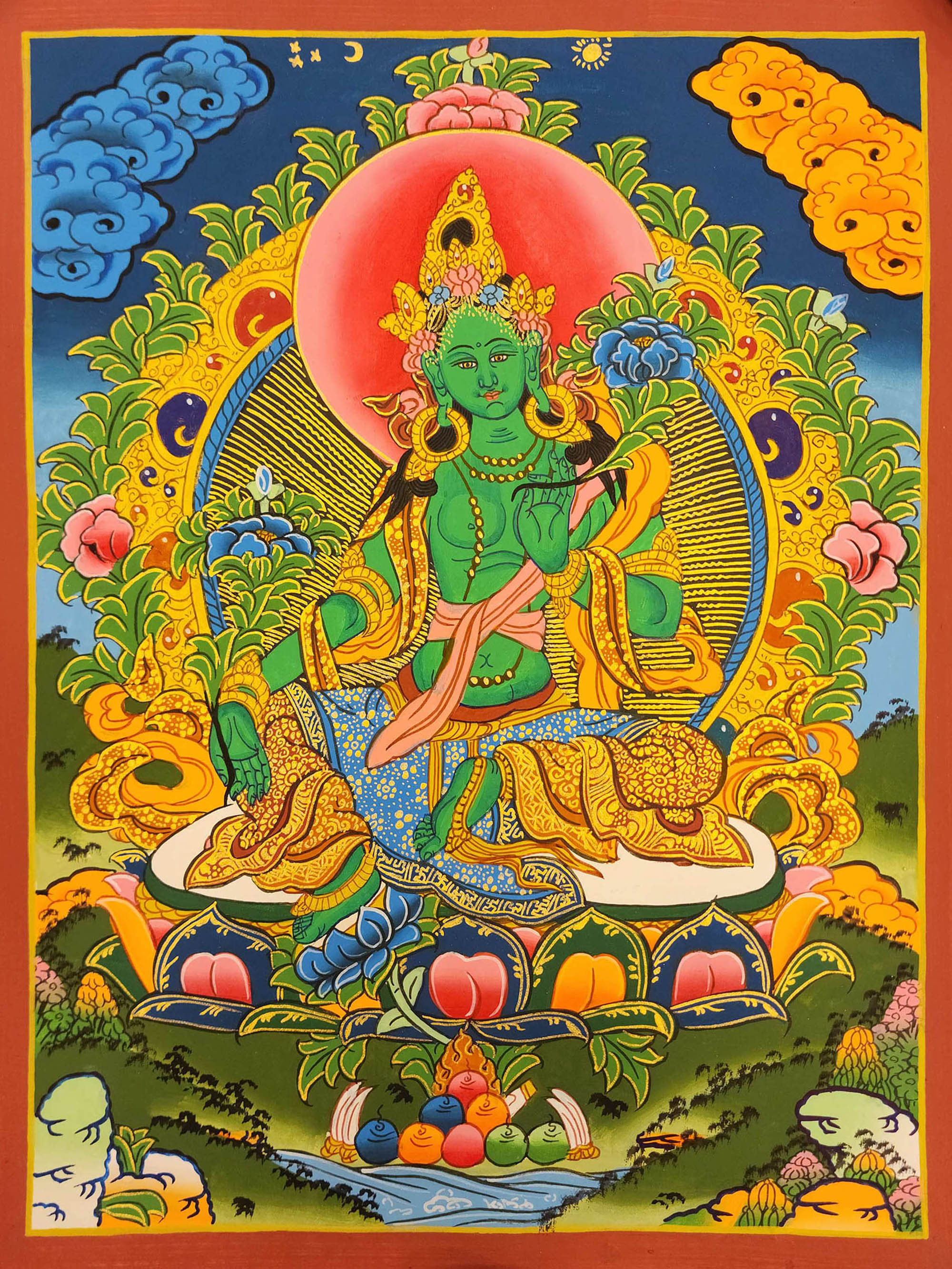 [green Tara] Thangka, Tibetan Buddhist Art, [hand Painted]