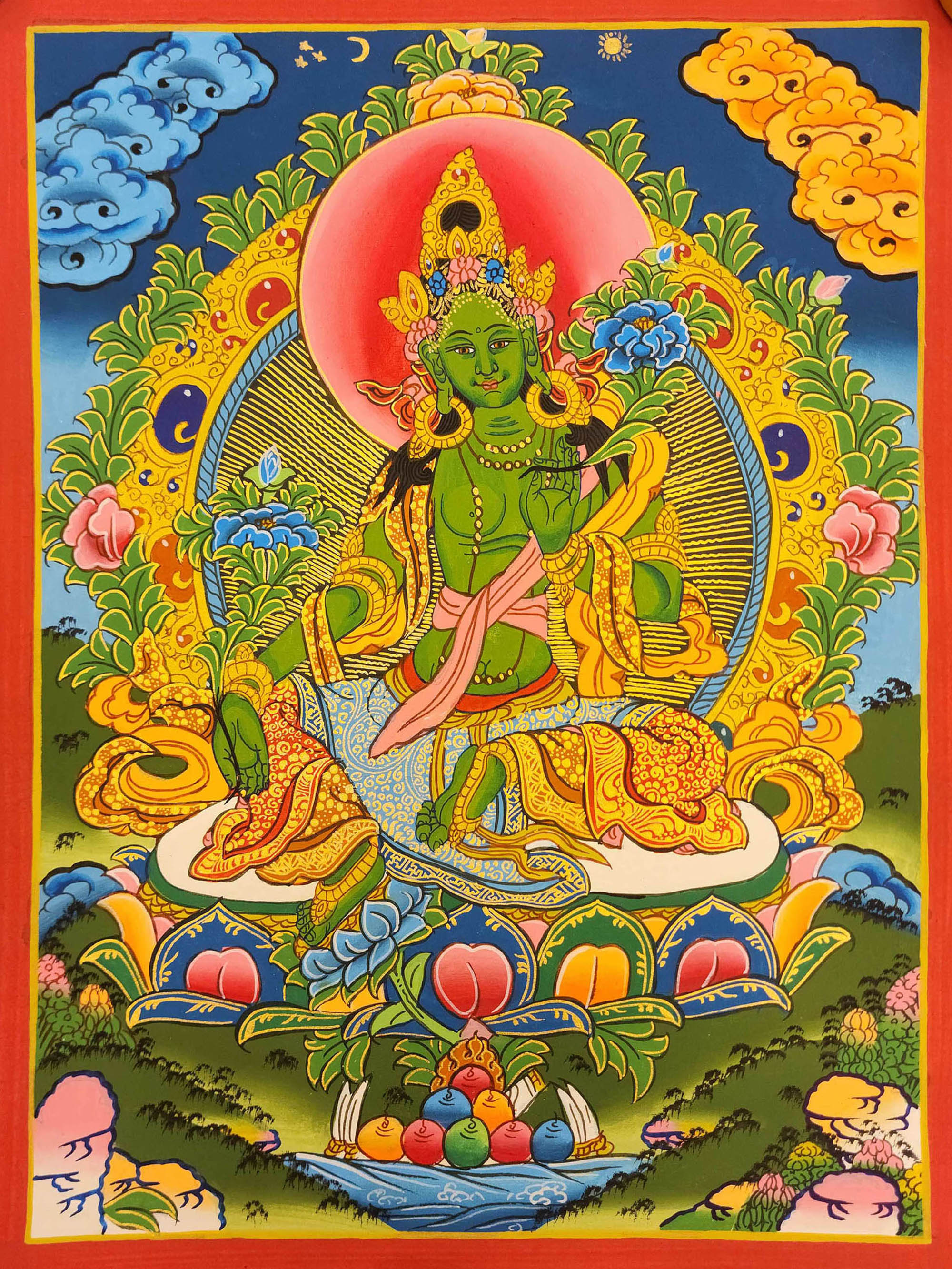 [green Tara Thangka, Tibetan Buddhist Art, [hand Painted]