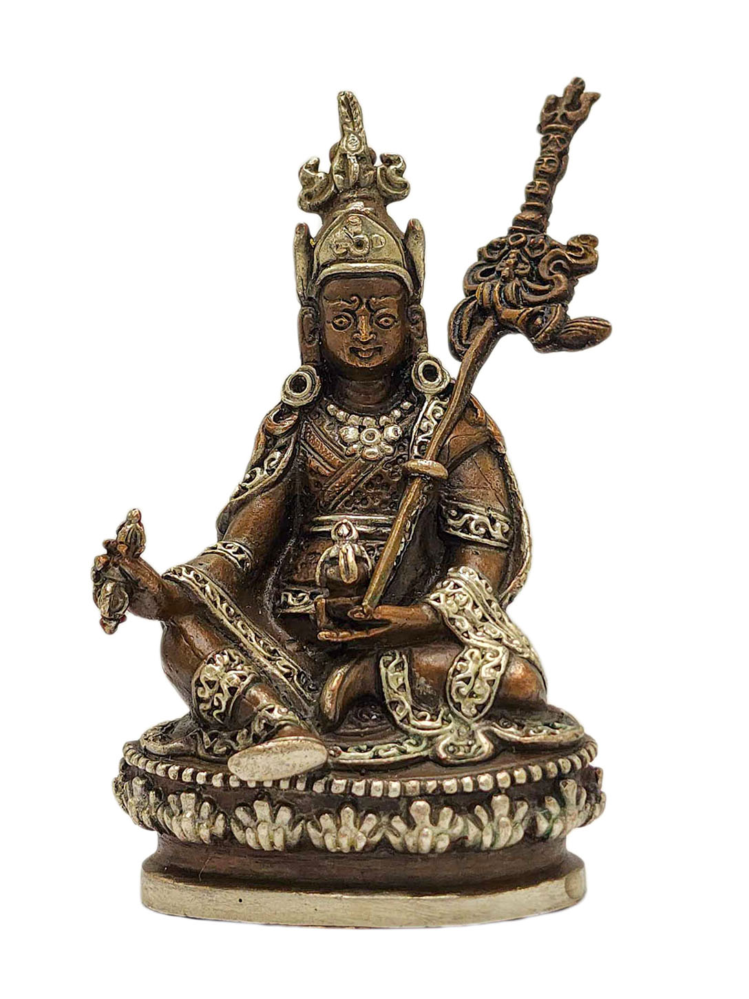[padmasambhava], Buddhist Miniature Statue, [silver And Chocolate Oxidized]
