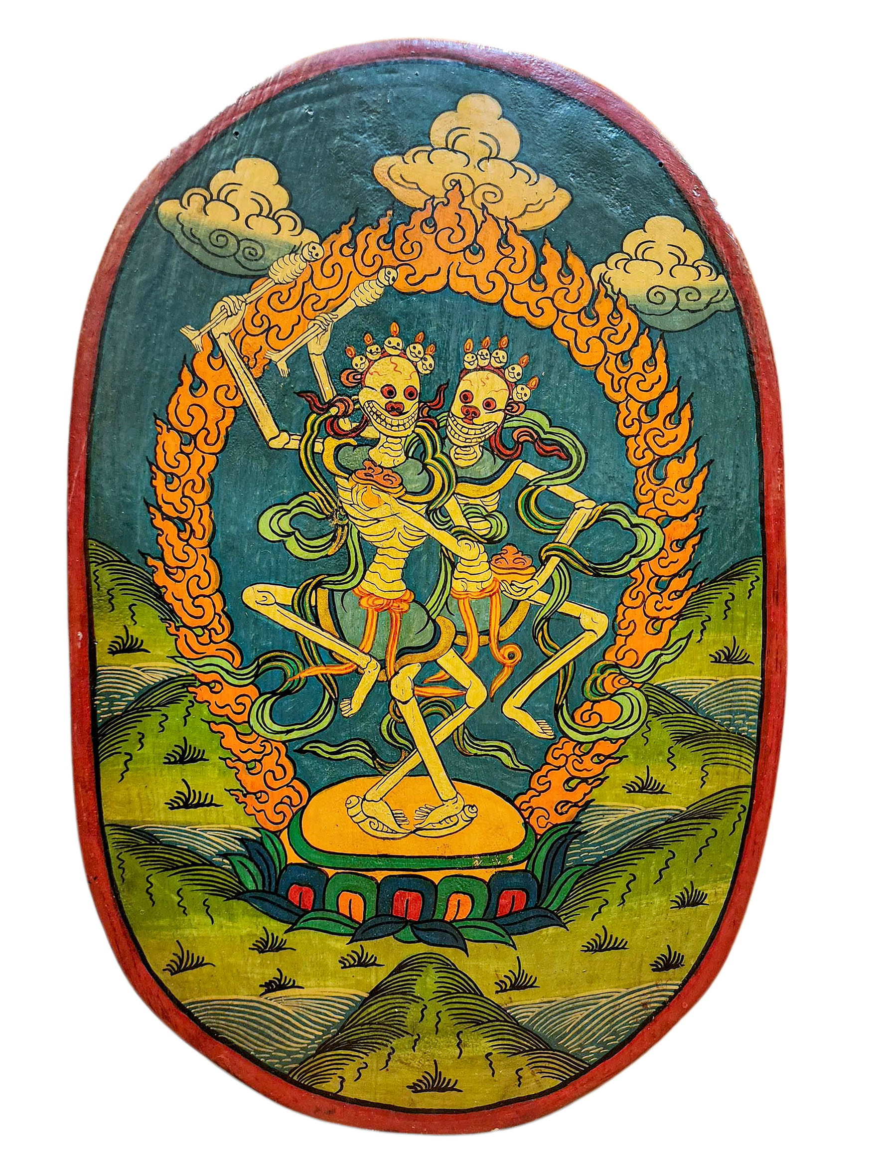 Wooden Thangka Or Wall Hanging Of [citipati], [natural Colour Finishing], Hand Painted