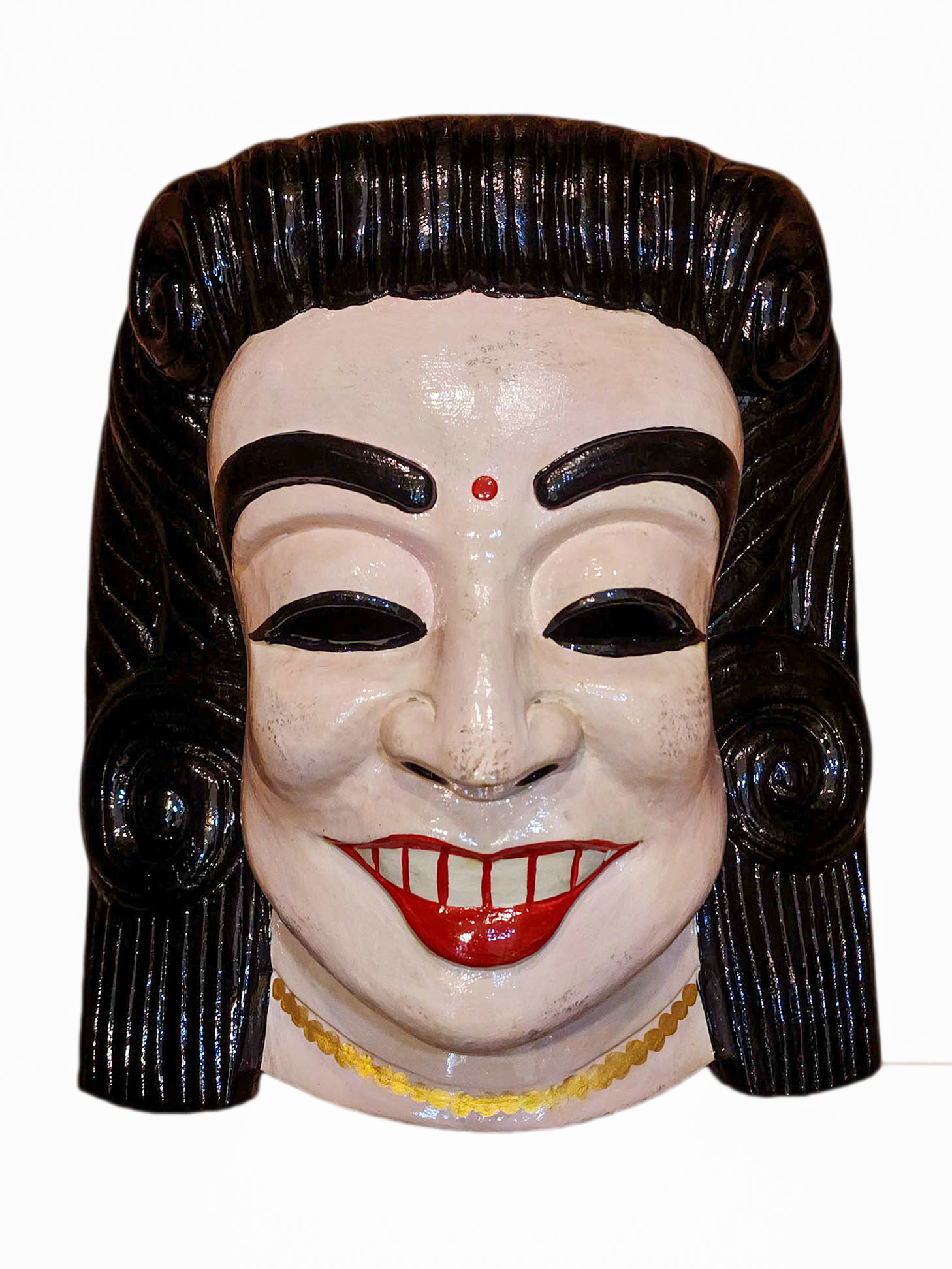 [smiling Lady]. Wooden Mask Of [tribal Mask], Tibetan Style Wtih [traditional Colors], Poplar Wood