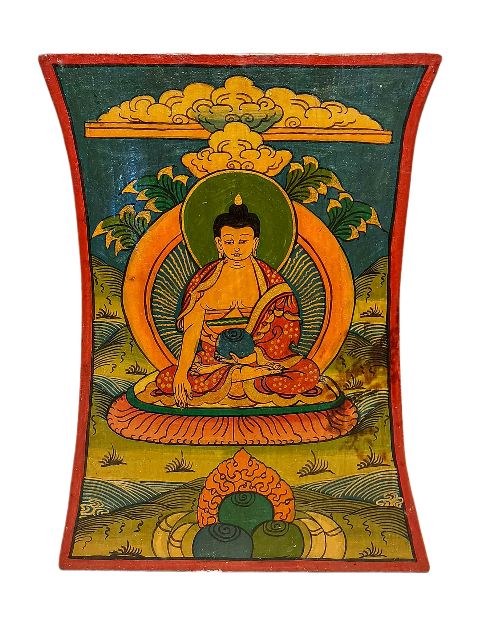 Wooden Thangka Or Wall Hanging Of [shakyamuni Buddha], [natural Colour Finishing], Hand Painted