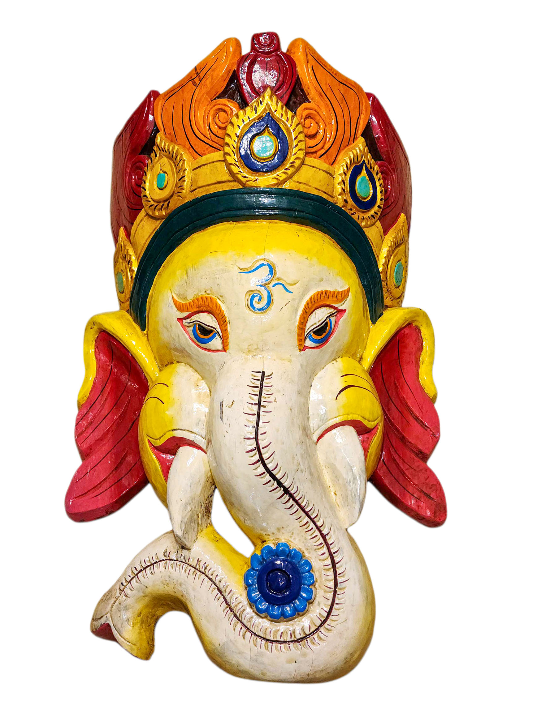 [ganesh], Handmade Wooden Mask, Wall Hanging, [thangka Color Finishing], Poplar Wood