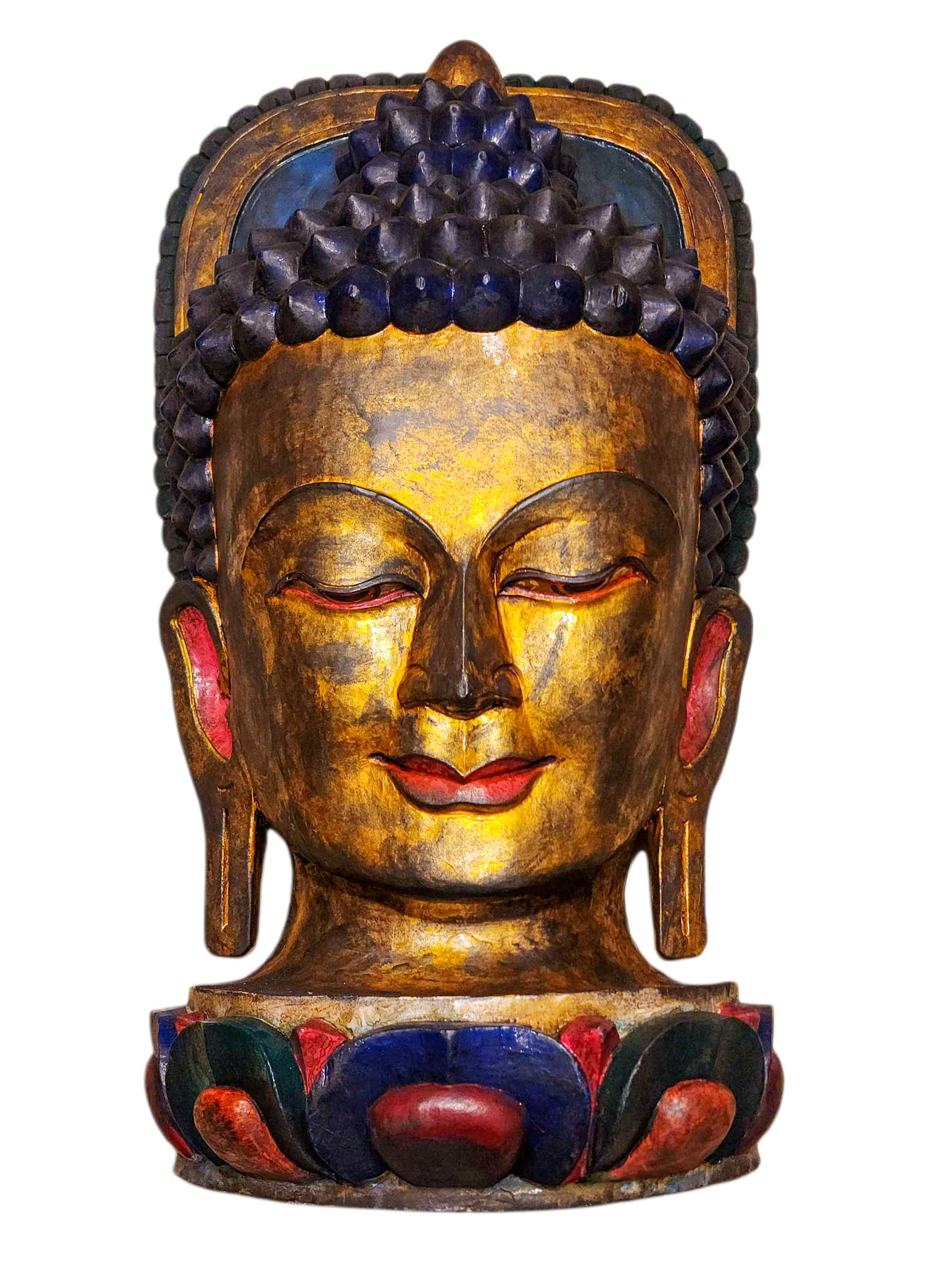 [buddha Head], Handmade Wooden Mask, Wall Hanging, Painted, Poplar Wood