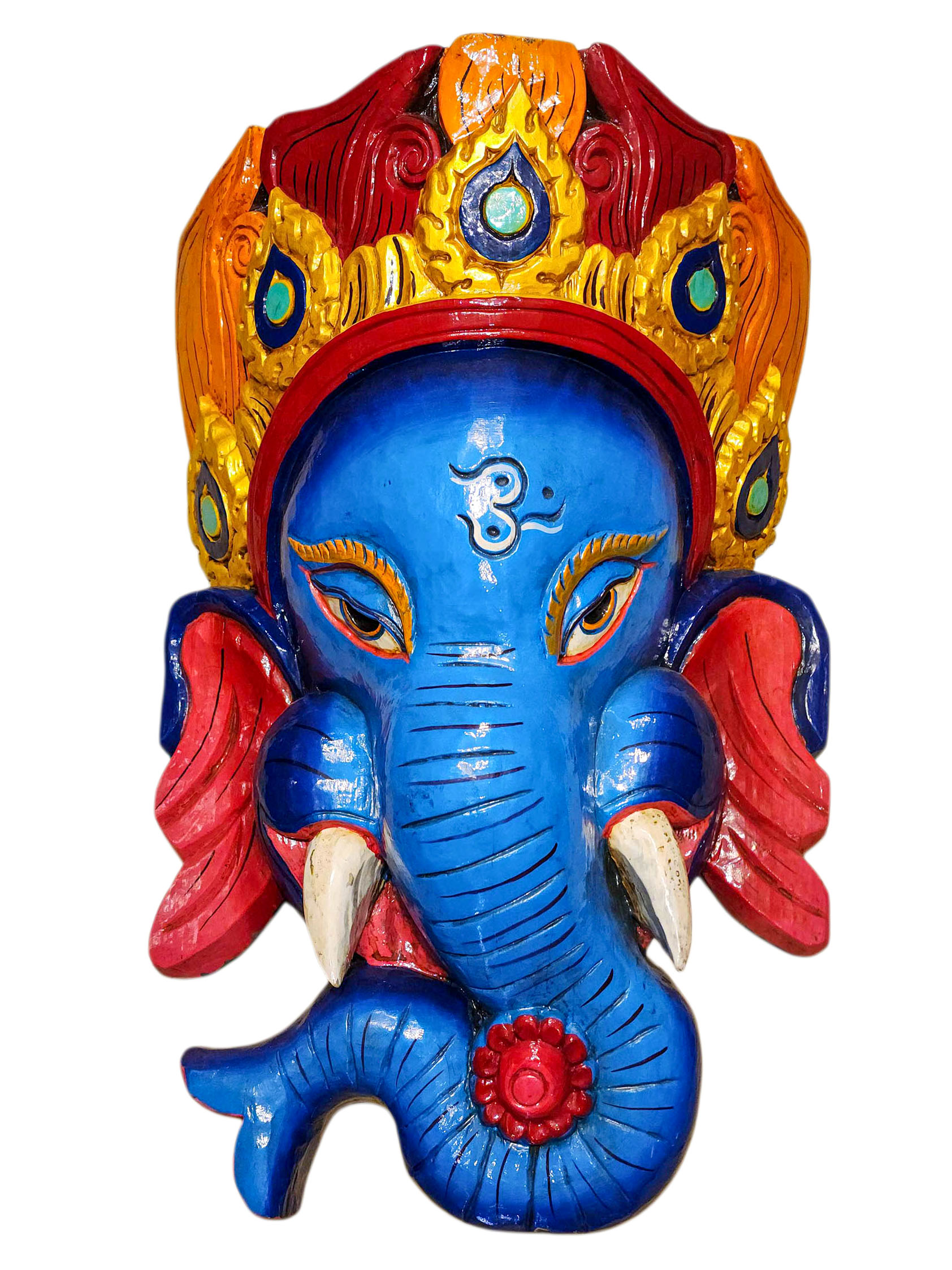 [ganesh], Handmade Wooden Mask, Wall Hanging, [thangka Color Finishing], Poplar Wood