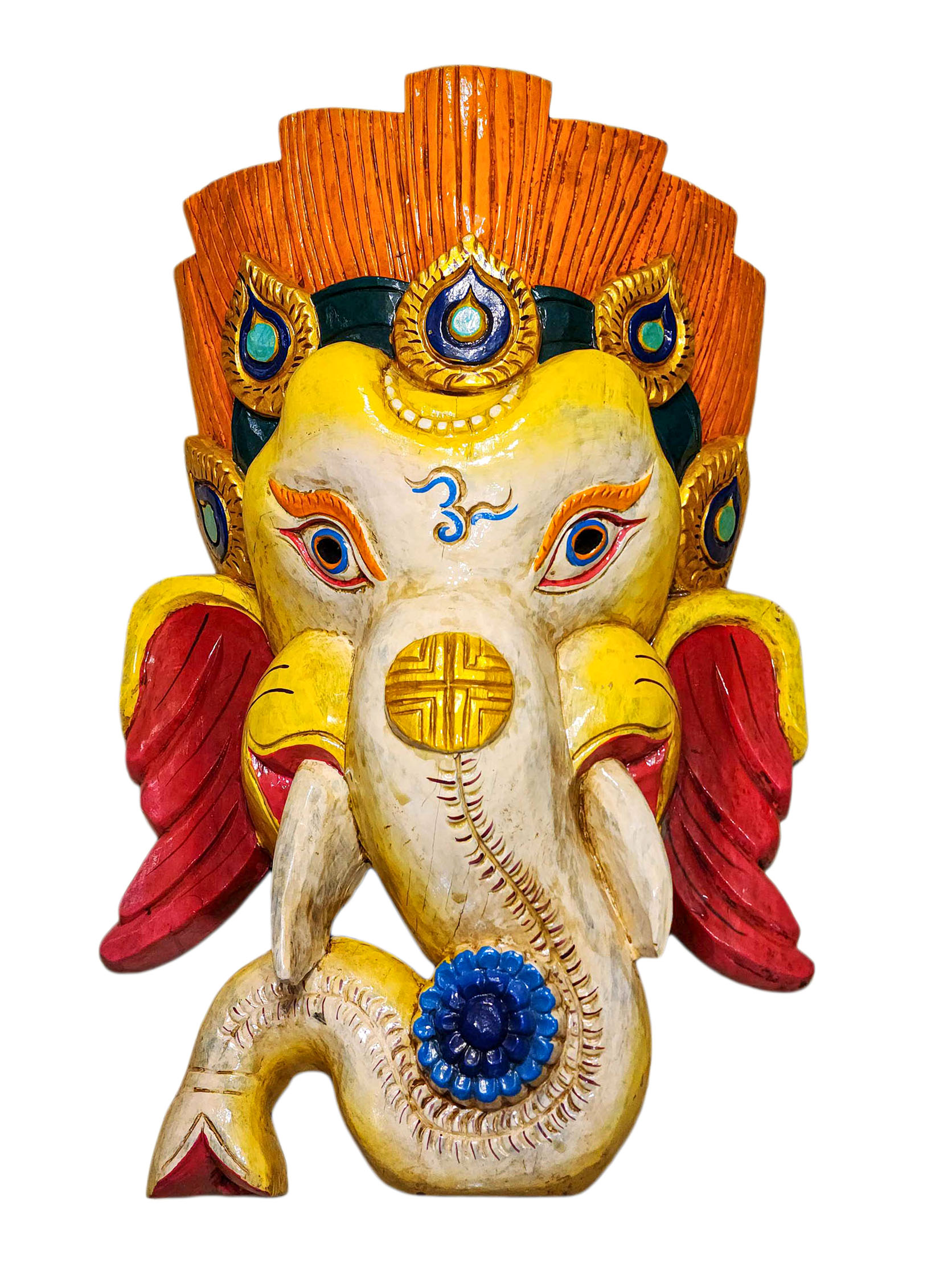 [ganesh], Handmade Wooden Mask, Wall Hanging, [thangka Color Finishing], Poplar Wood