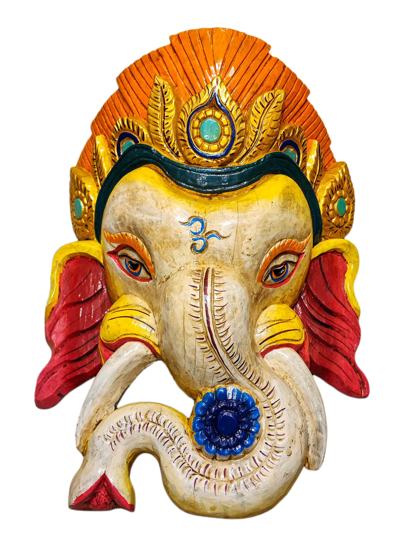 [ganesh], Handmade Wooden Mask, Wall Hanging, [thangka Color Finishing], Poplar Wood